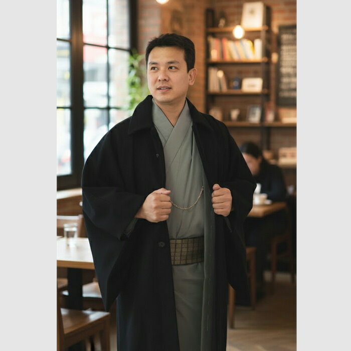 角袖コート 男 M L サイズ【和装コート】着物 コート 角袖 メンズ 紳士 男性 和装コート 和装 防寒 中国製 黒 着物用 コート ウール