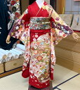 【楽天お買い物マラソン期間クーポン使用可】【レンタル】《振袖セットレンタル》105番 赤 古典 レッド 友禅 成人式 結婚式お呼ばれ 帯 帯締め 伊達衿 帯揚げ...