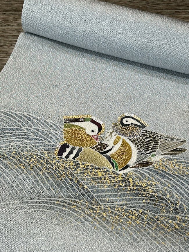 【ブラックフライデー開催レビュー8300超 4.74】名古屋帯 羽田登喜男作 【47】ちりめん生地 染帯 京袋 手描き 鴛鴦 おしどり 太鼓柄 新品 正絹 未仕立名古屋帯 正絹 名古屋帯 未仕立て正絹九寸名古屋帯