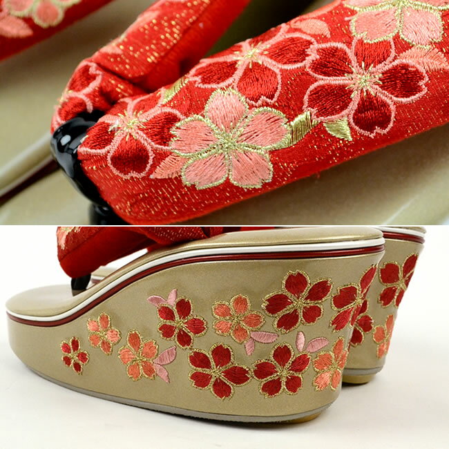 ＼ポイント2倍／【LINE登録で5%OFF】 振袖 草履 ヒール草履 桜ラメ 刺繍 赤 レッド 厚底 痛くない 成人式 レディース 花 レトロ ママ振袖 振袖用 卒業式 袴 結婚式 フリーサイズ Mサイズ Lサイズ