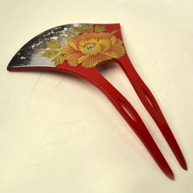 ＼ポイント2倍／【LINE登録で5%OFF】 留袖 かんざし 髪飾り 蒔絵風 二本軸 牡丹柄 ...