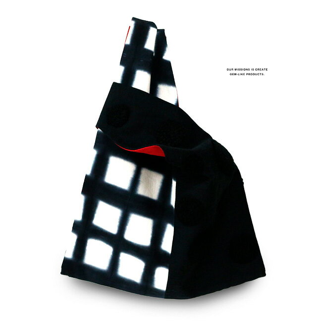 Rakuten - ＼ポイント2倍／【LINE登録で5%OFF】片手通しバッグ チェック 水玉刺繍 毛糸 モノトーン 赤 青 黒 着物バッグ 洒落用 手提げ