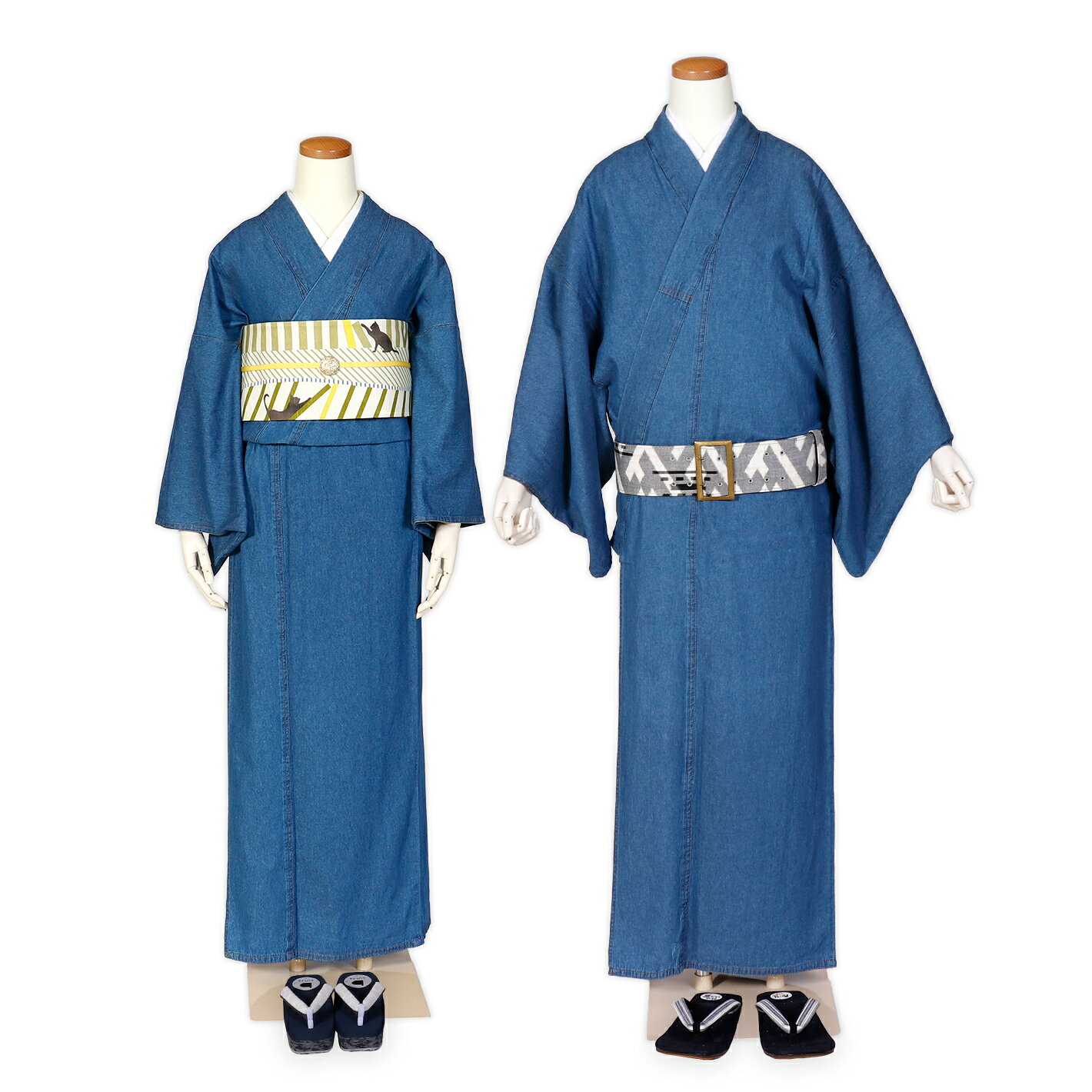 着物 洗える デニム denim 洗える着物 単衣 小紋 仕立て上がり 普段着 初心者 おしゃれ かわいい レディース メンズ 女性 男性 プレタ お洒落着 インディゴ ブルー チャコール シンプル リンクコーデ 綿 広衿 M L サイズ キモノ kimono 洗濯機