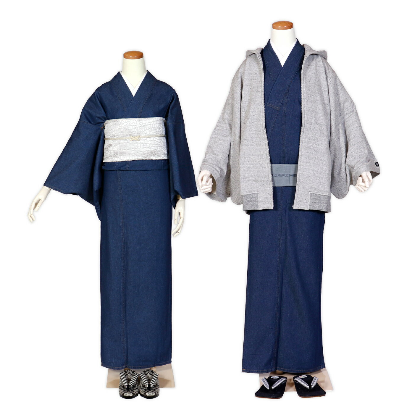 着物 洗える デニム denim 洗える着物 単衣 小紋 仕立て上がり 普段着 初心者 おしゃれ かわいい レディース メンズ 女性 男性 プレタ お洒落着 インディゴ ブルー チャコール シンプル リンクコーデ 綿 広衿 M L サイズ キモノ kimono 洗濯機