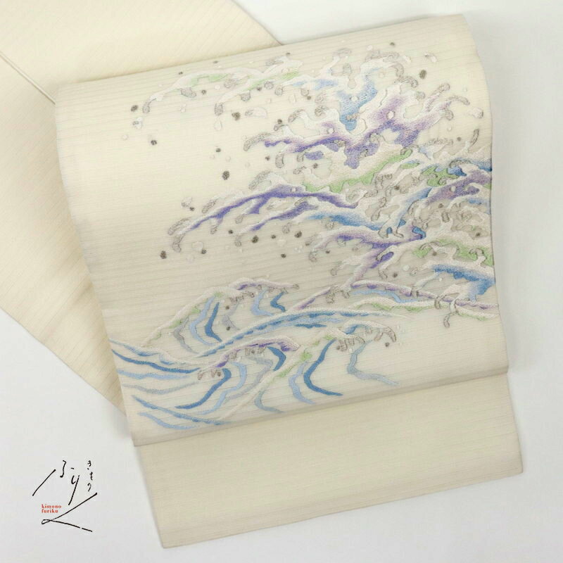 名古屋帯 夏の絽 織り 手刺繍 蒋雪英 極上逸品 カジュアル セミフォーマル 白 正絹 着物 NS8-26