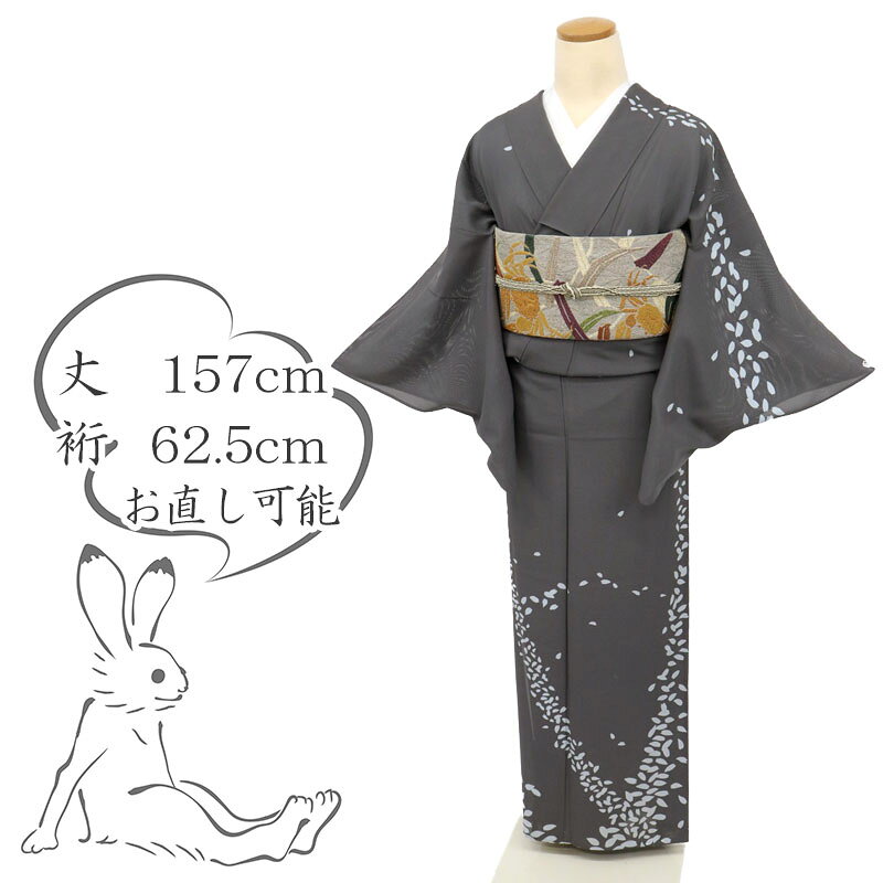 Rakuten - 【中古】夏着物『絽』訪問着 舞う花びら模様 フォーマル 略礼装 濃灰グレー 身丈157cm 裄丈62.5cm 正絹着物 HH7-2 msize 和装 きもの リサイクル着物 春秋冬 入卒園式 入学 卒業式 お宮参り 七五三 披露宴 パーティ［きものふりく］