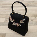 【中古】和装バッグ 桜の花とうさぎの刺繍 黒地 桜の地紋 着物に合わせ Z1-5 リサイクル着物 訪問着 付下げ 結婚式 披露宴 パーティ 式典 祝事 お宮参り...