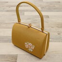 【中古】和装バッグ 刺繍 桜の花丸文様 山吹色 ちりめん地 着物に合わせ Z1-6 リサイクル着物 訪問着 付下げ 結婚式 披露宴 パーティ 式典 祝事 お宮参...