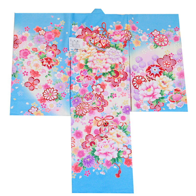 お宮参り 女の子 のしめ 産着 ポリエステル 初着 着物 うぶぎ 襦袢付き 金刺繍入り 水色 まりにしゃくやく 桜 毬 女児 おみやまいり 御宮参り 祝い着 女 赤ちゃん ベビー bn ubugi13