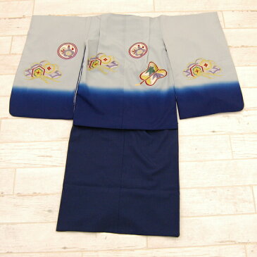 【中古】 特価 男児 着物 5歳 アンサンブル 襦袢 羽織 はおり きもの こども 子ども 男の子 アウトレット リサイクル 子供 グレー ネイビー 紺色 中古きもの お正月 七五三 祝い着 ck-0009 z