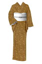 【15%OFFクーポン対象】 【本場久米島紬】 特選手織り草木染紬 ≪御仕立て上がり・中古美品≫ 「縞に波と小鳥」 ほっこり穏やかな良色!証紙付きで状態良し! 身丈159 裄64