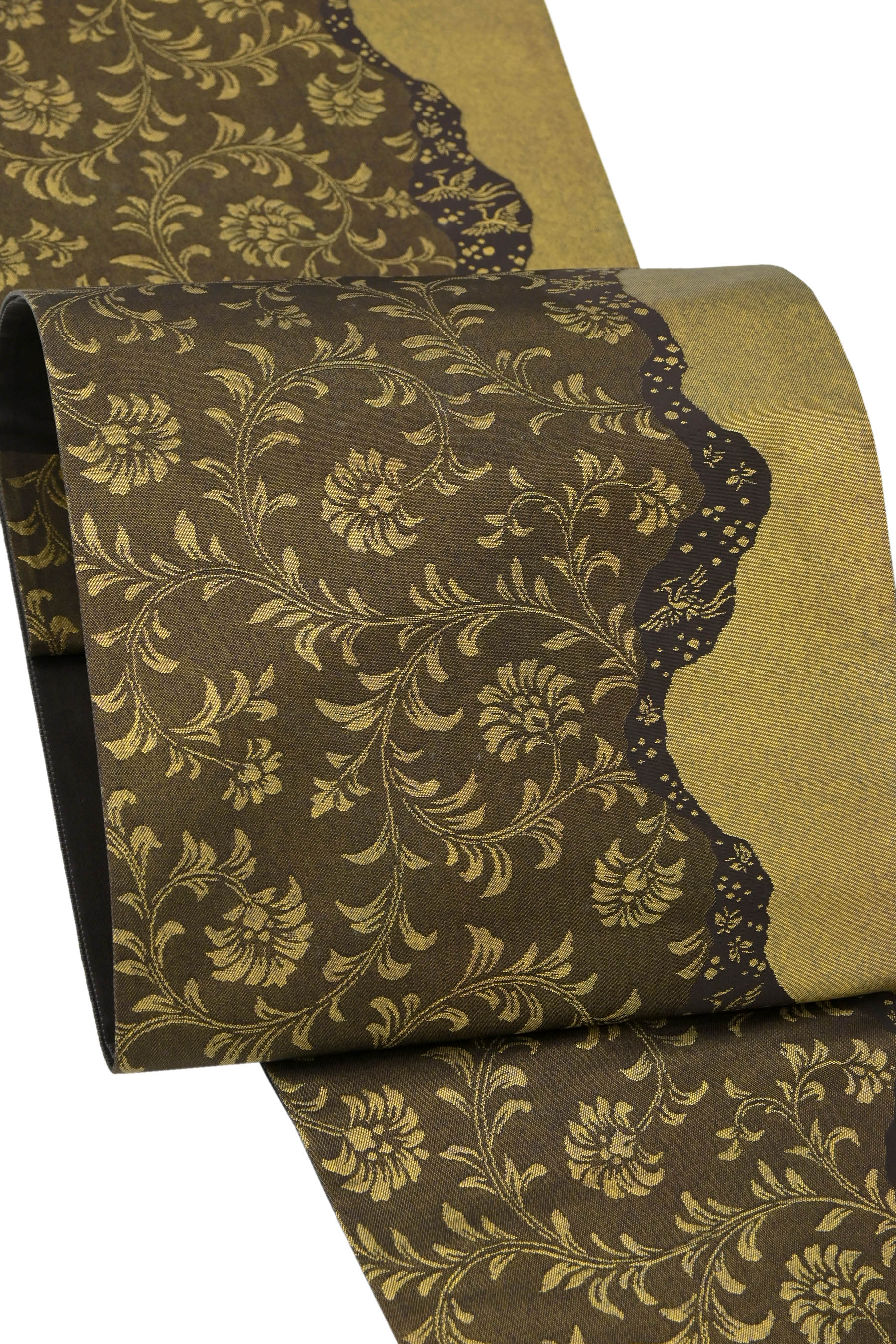 【エントリーでP10倍】 【大蔵ざらえ】 【創業安永5年　澤屋重兵衛】 特選西陣織袋帯 ≪仕・中古美品≫ 「琳派唐花紋・黒茶色」 ふわりと光を放つ… 確かな品格の佇まい。