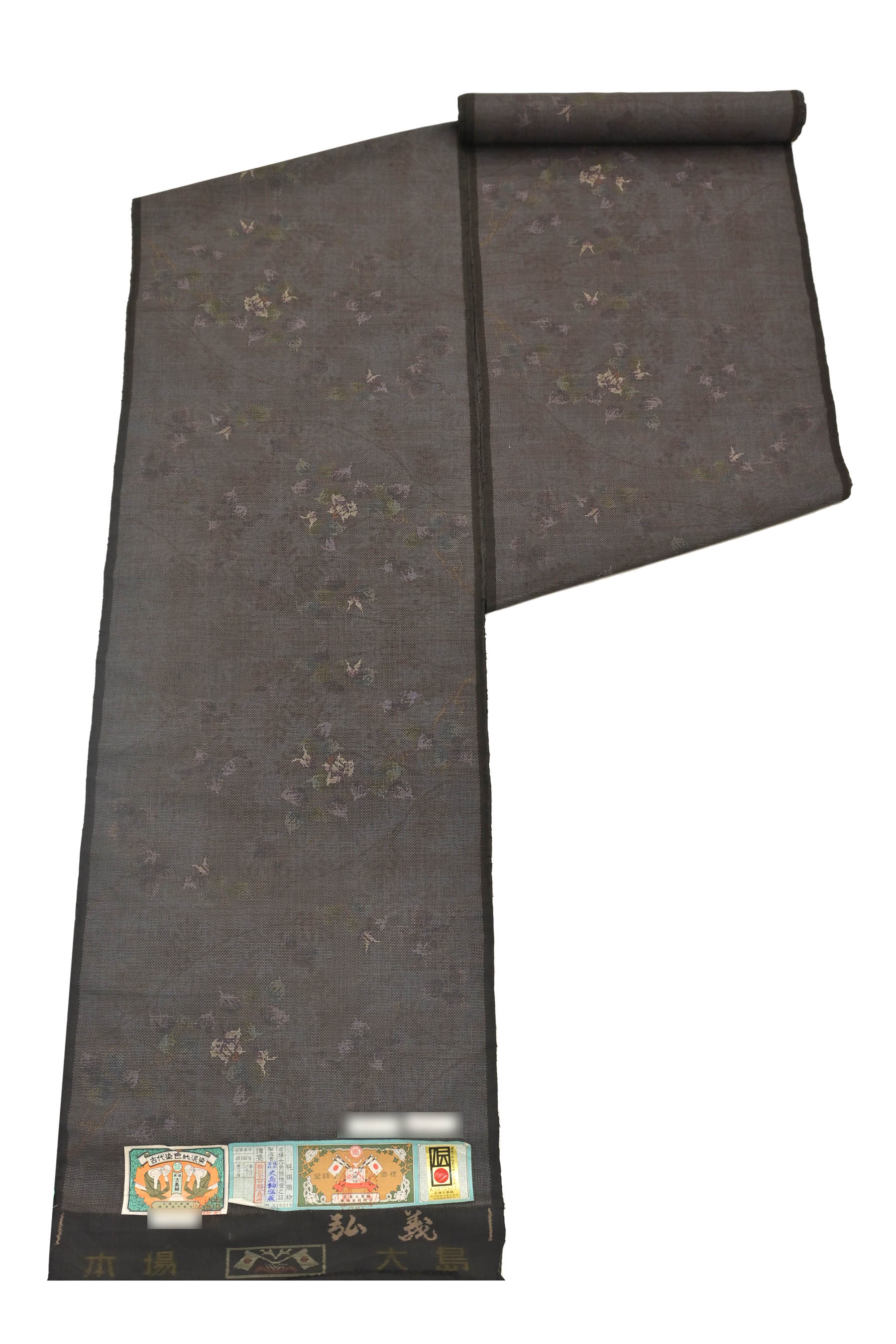 【本場大島紬】 7マルキカタス式絣 古代染色純泥染 伝統的工芸品 「唐花」 掘り出し良柄大島！