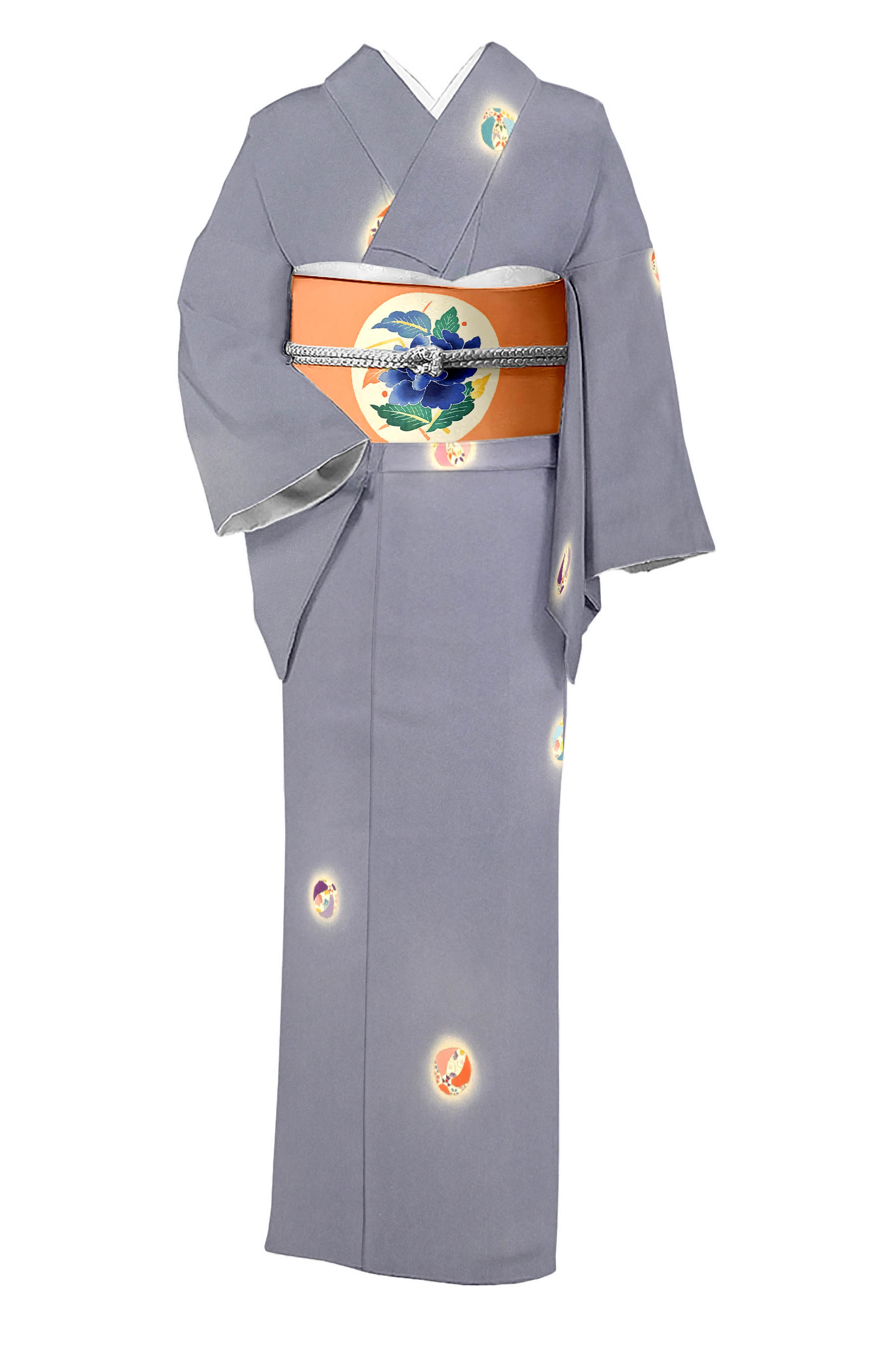 【着物＋帯セット】 創作摺友禅小紋 ≪お仕立て上がり・中古美品≫ 人間国宝【木村雨山作】 特選塩瀬染名古屋帯 コレクターの方に！ 身丈152.8　裄64.5