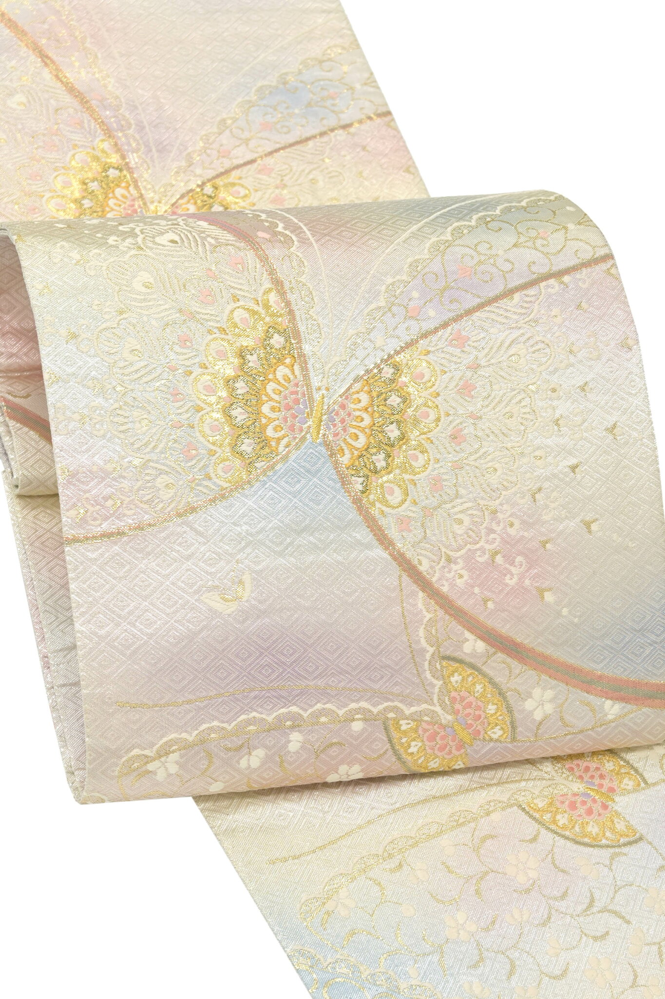 【お仕立て上がり・中古美品】正絹佐賀錦両面袋帯 「装飾蝶々」オーロラの華やかな輝きを…振袖にも!