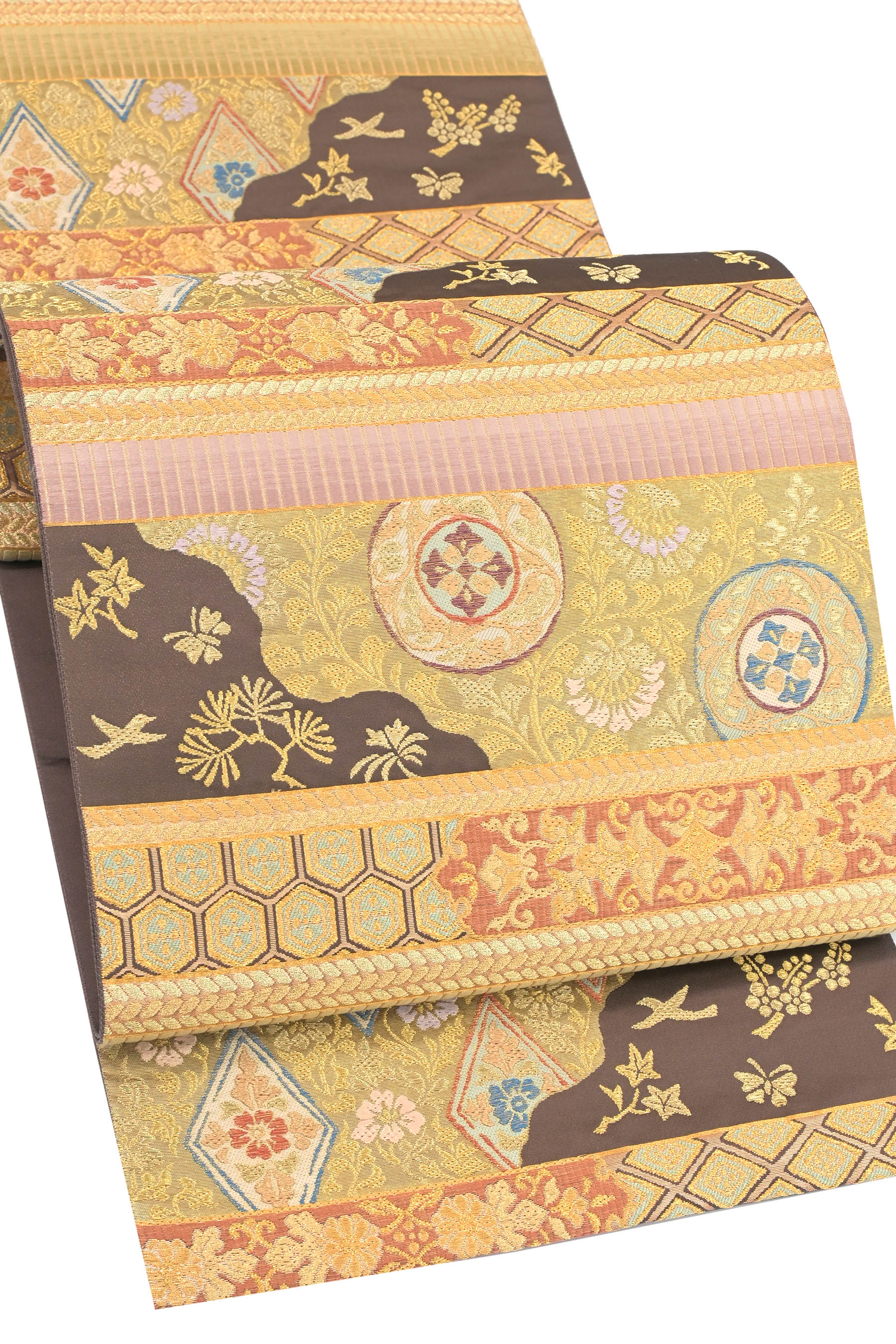 【大蔵ざらえ】 【西陣織元】 特選西陣織袋帯 ≪御仕立て上がり・中古美品≫ 「有職縅段文」 格調高いデザイン… 使い勝手の良い古典フォーマル帯！