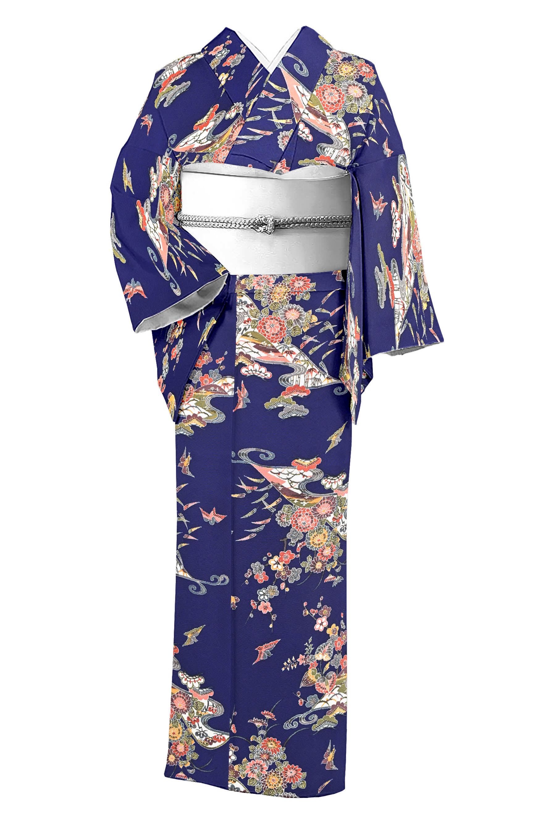 特選友禅小紋 ≪御仕立て上がり・中古美品≫染師　弘嗣 「琉球紅型」 おしゃれな彩のコントラスト 身丈16..