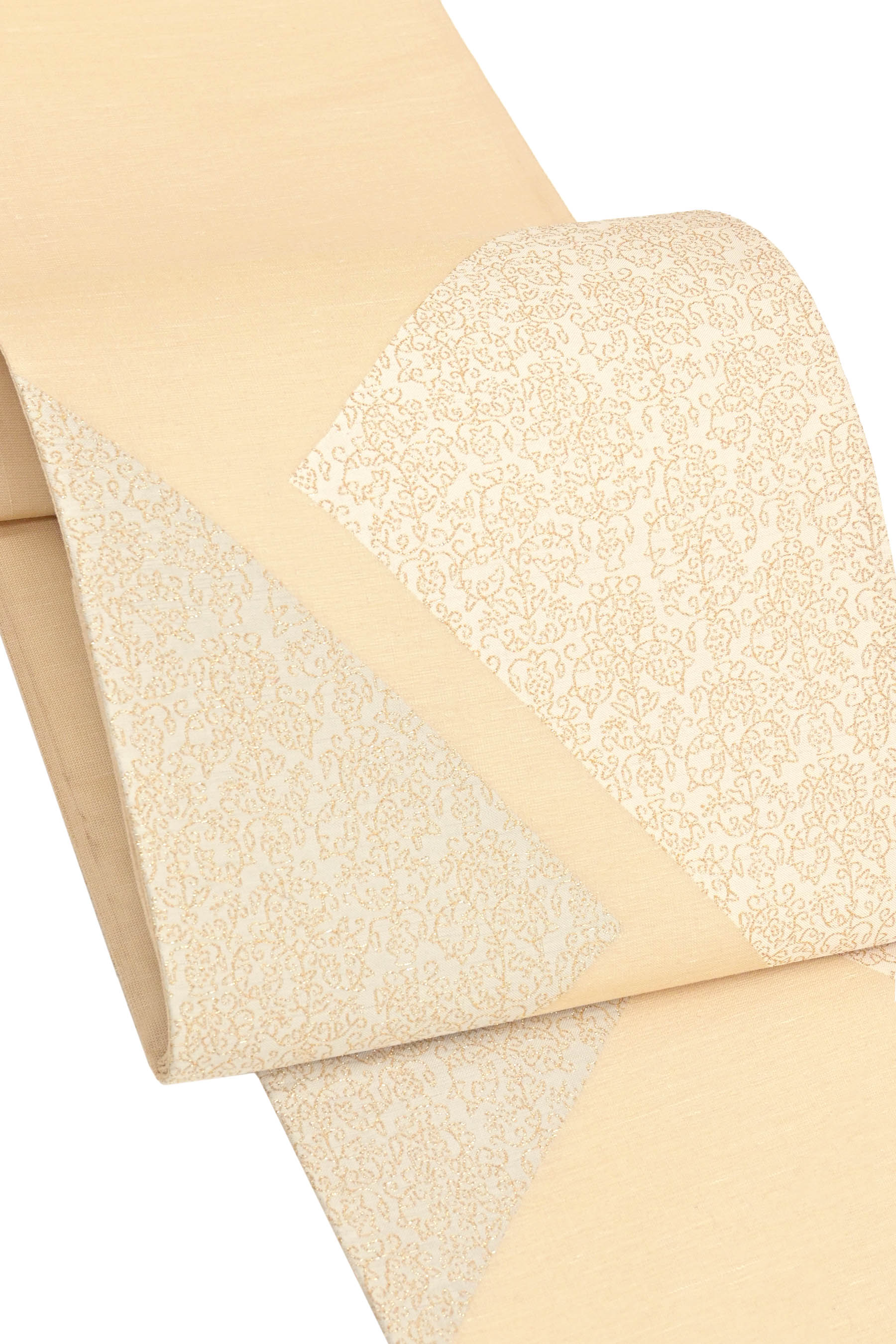 【半期決算大バーゲン】 【洛風林】 特選工芸紬袋帯 ≪御仕立て上がり・中古美品≫ 「菱取煌麗唐花」 清雅な抜群の良色柄！ 幅広い装いのセンスアップ！のサムネイル