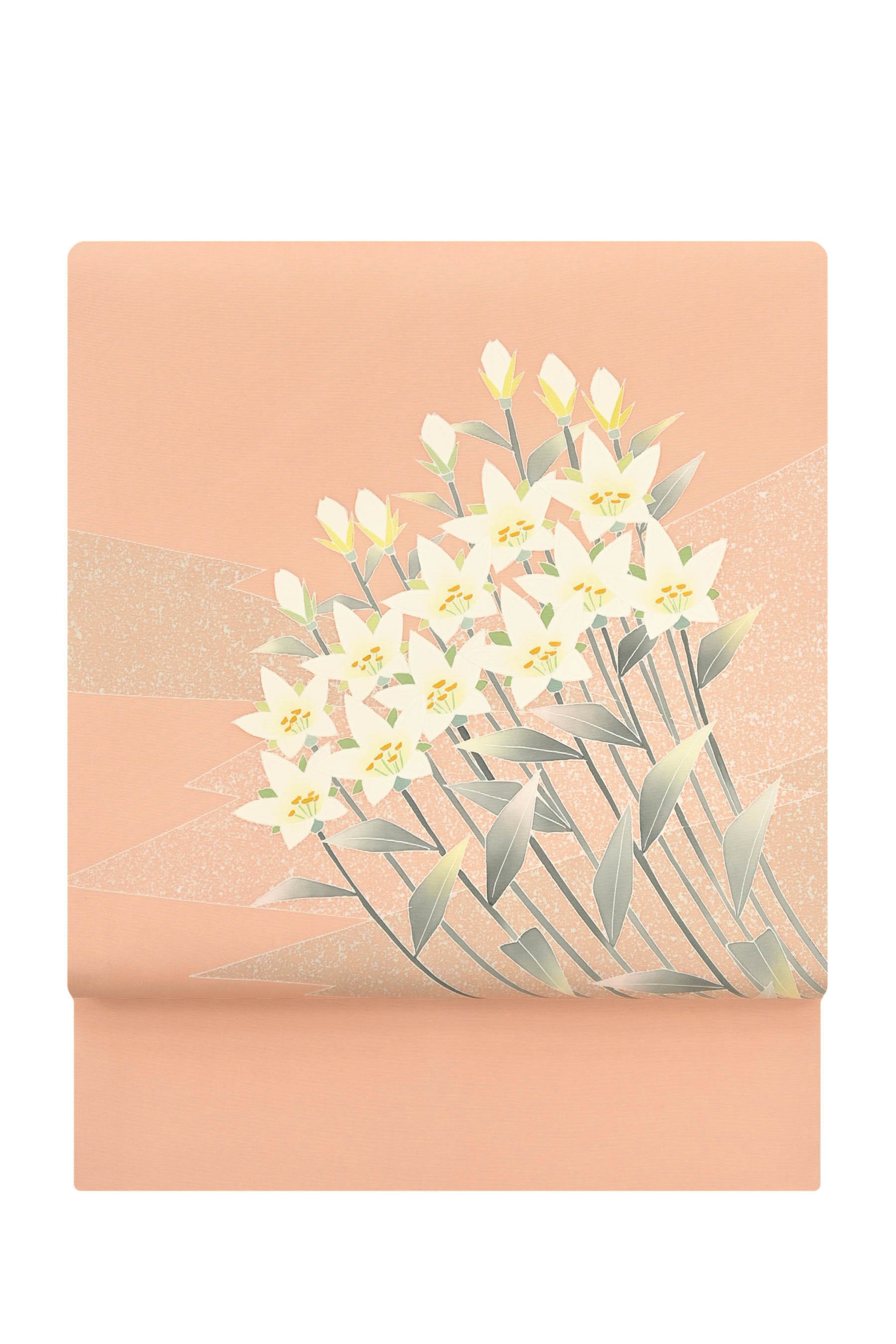 【半期決算大バーゲン】 【日本工芸会正会員　中川正洋】 高級蒔糊友禅九寸名古屋帯 ≪御仕立て上がり・中古美品≫ 「白桔梗」 四季折々の自然美… 確かな染技、風趣な表情！