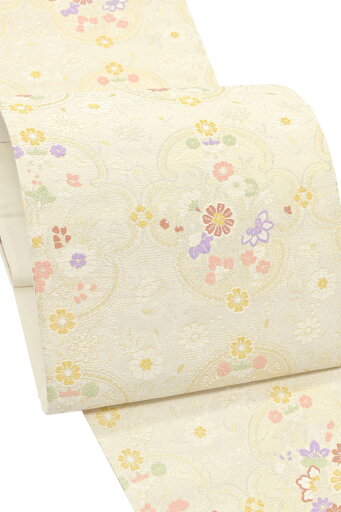【お得なエブリデイロープライス】【御仕立て上がり・中古美品】 正絹袋帯 「花輪繋」 優彩の彩りで フォーマルシーンに華やぎを 【お得なエブリデイロープライス】【御仕立て上がり・中古美品】 正絹袋帯 「花輪繋」 優彩の彩りで フォーマルシーンに華やぎを