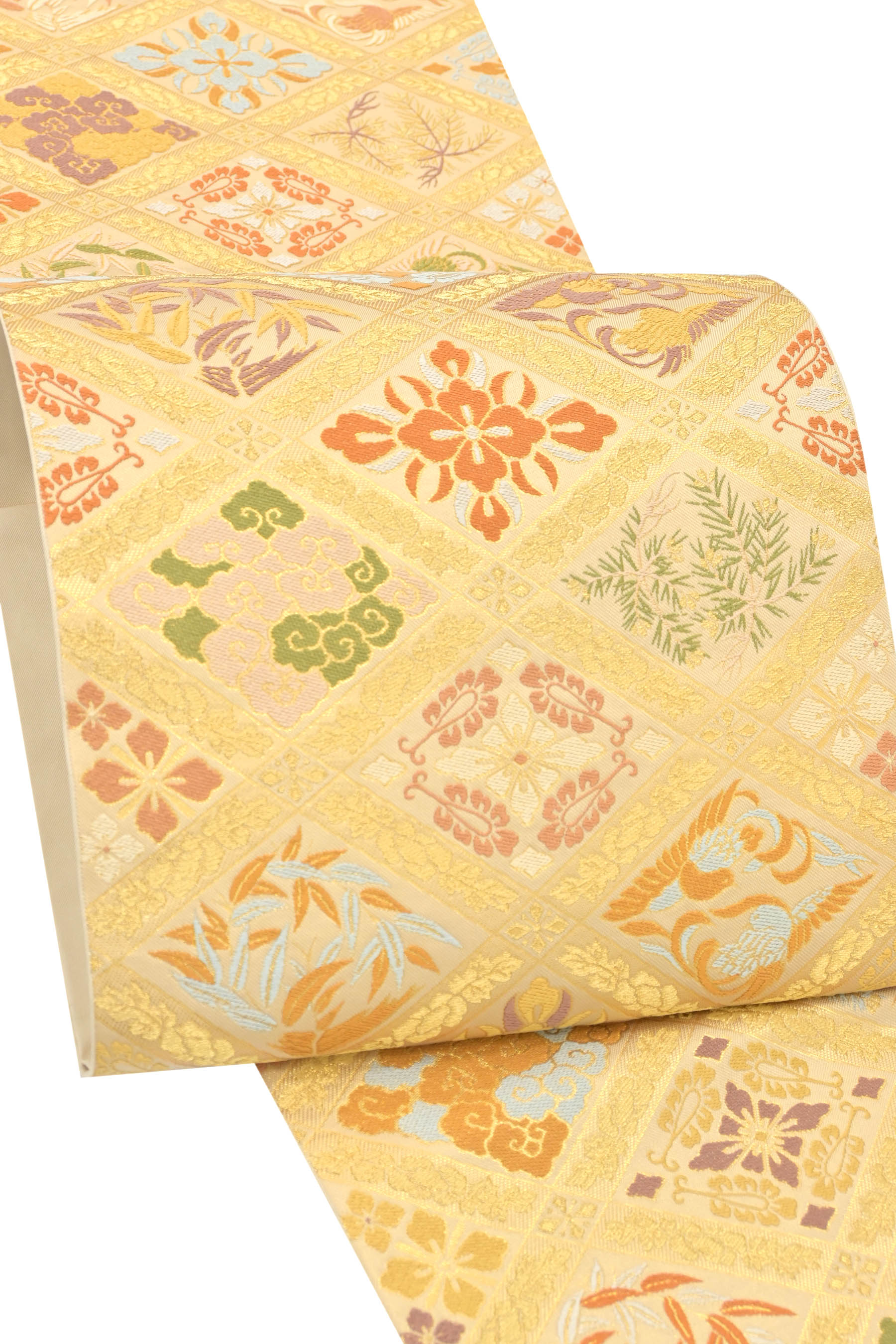 【ブラックフライデー限定】 【川島織物】 特選西陣織本袋帯 ≪御仕立て上がり・中古美品≫ 「正倉院舞楽菱文・白茶色」 艷やかに気品満ちて… 絢爛豪華なハイクラス...