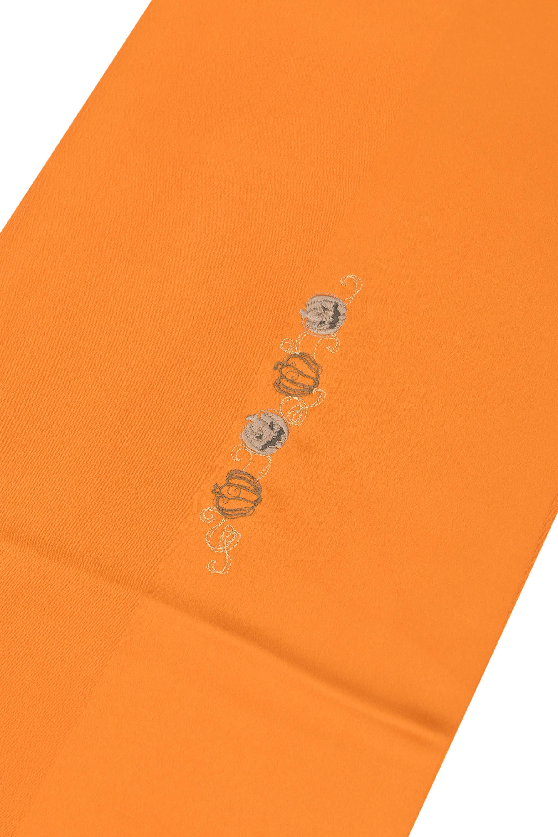 ［ハロウィン柄］【カジュアル】 正絹刺繍帯揚げ ジャック・オ・ランタン （パンプキンオレンジ）