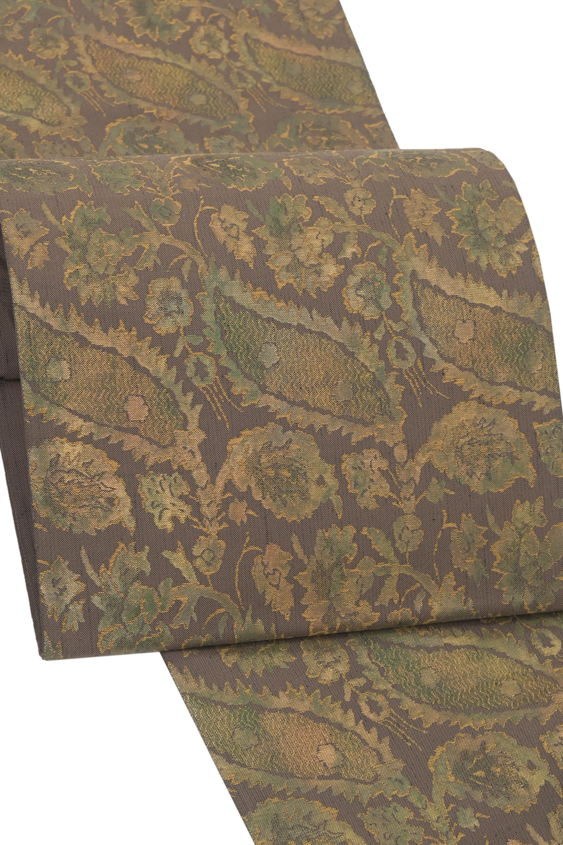 【極上の趣味性。】仕・中古美品 特選創作西陣袋帯 経本真綿　手描引箔 「ペイズリー唐花」パールトー..