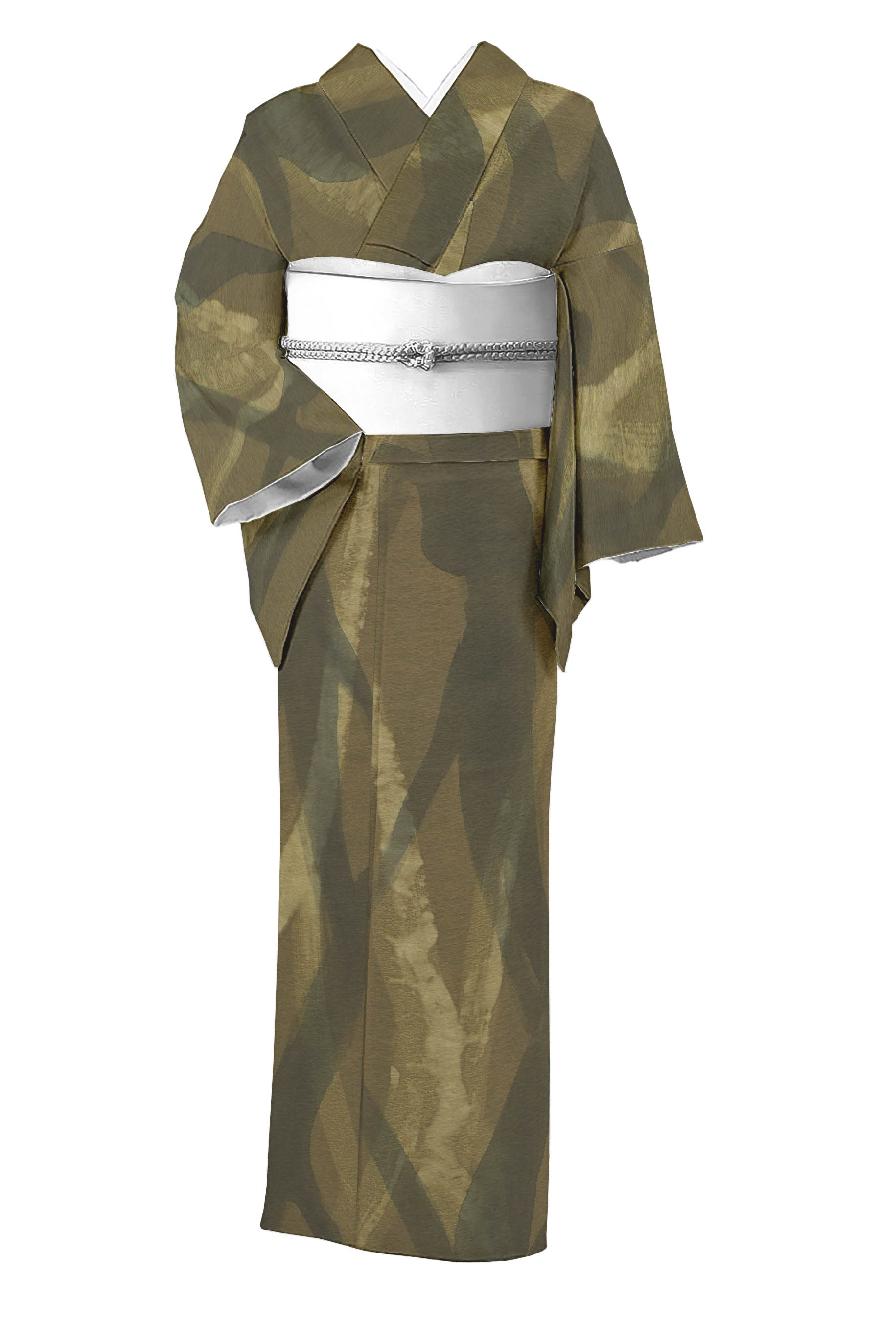 【小堀三千尋】（単衣仕立て上がり・中古美品） 創作正絹ろうけつ染小紋 「緑樹」【アートの感性をまと..