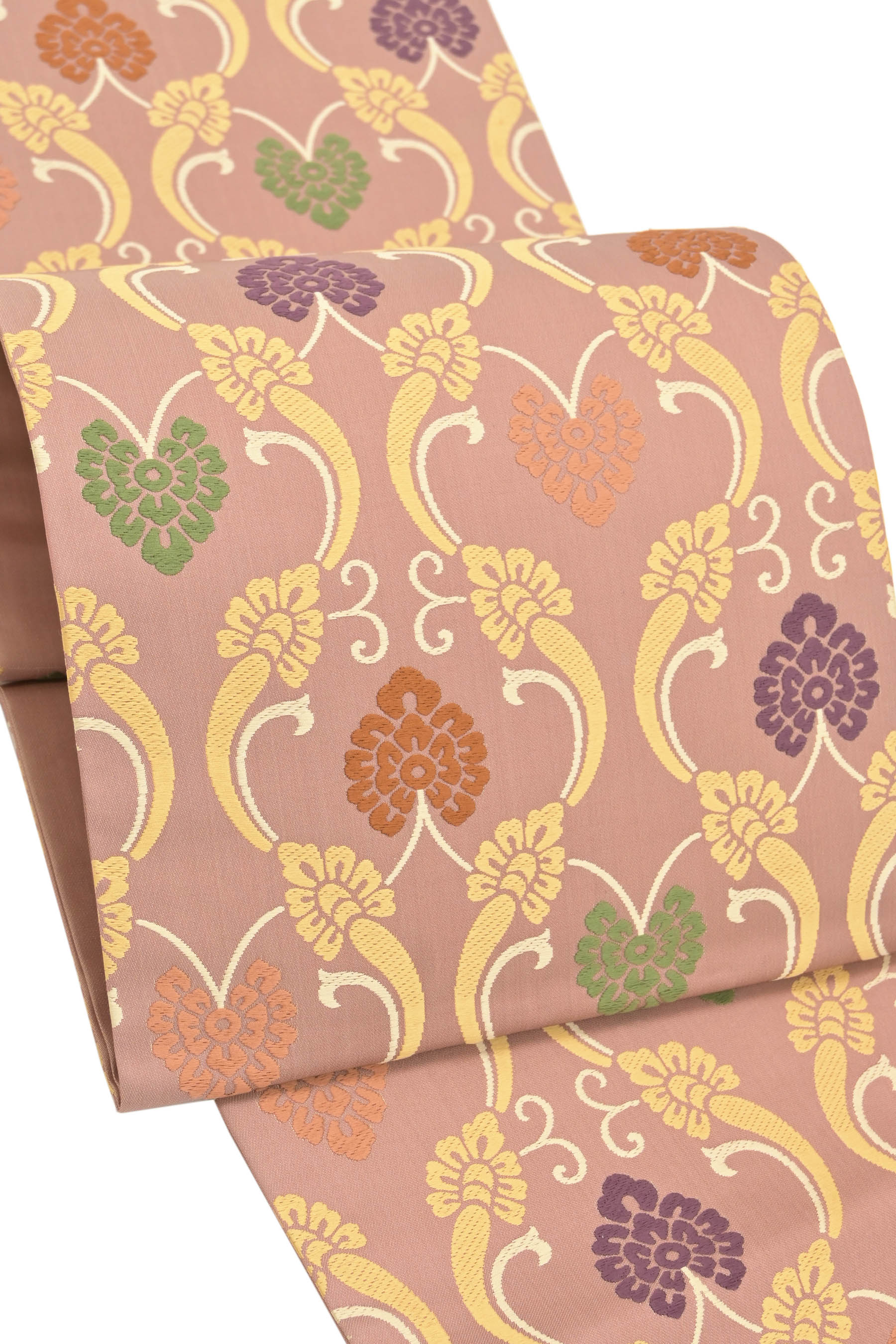 【エントリーでP10倍】 【大蔵ざらえ】 【人間国宝　喜多川俵二】 重要無形文化財保持者 傑作有職唐織九寸名古屋帯 ≪御仕立て上がり・中古美品≫ 「立涌唐花文」 高尚に満ち溢れた、 比類なき国宝技…