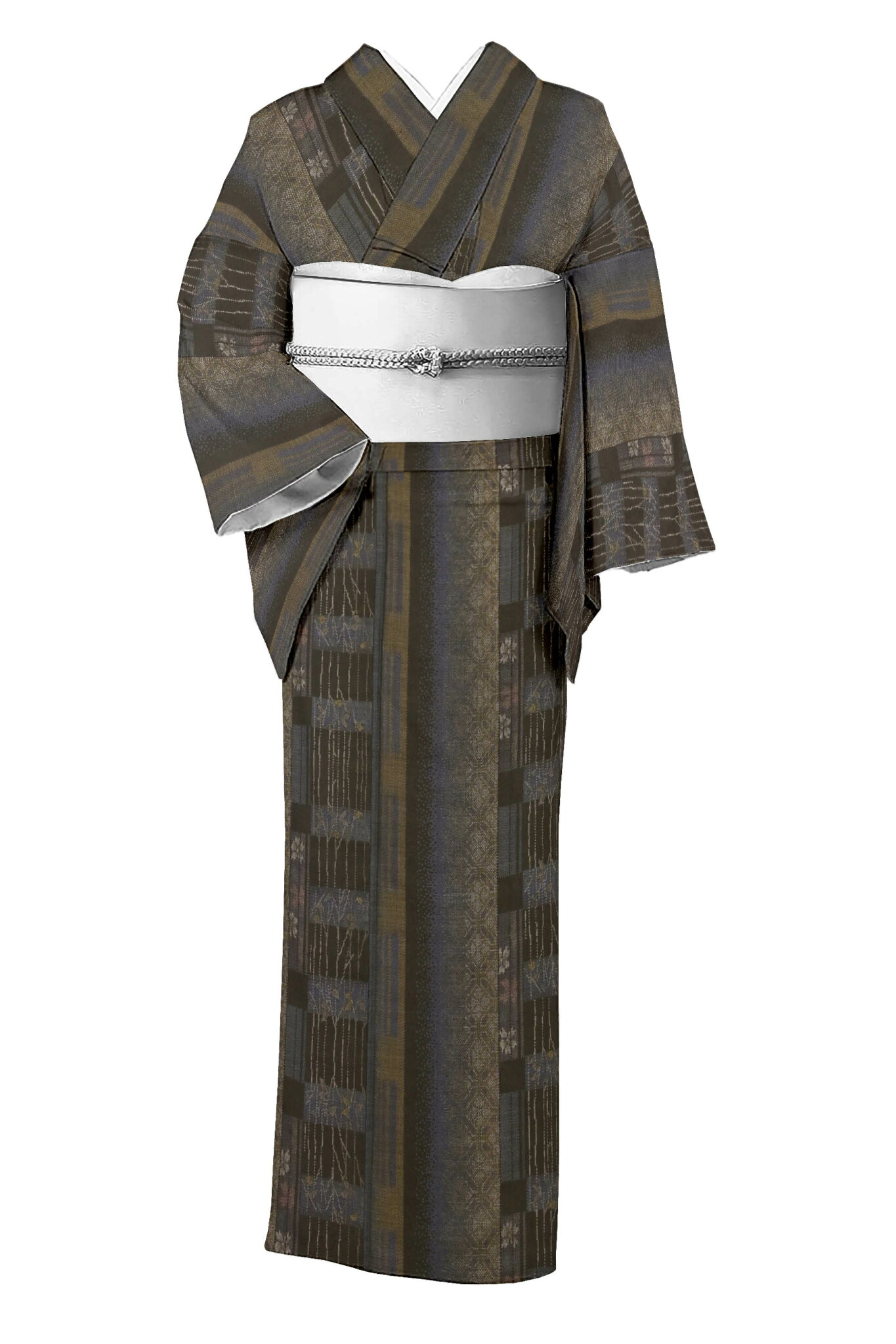 【本場大島紬】 7マルキカタス式 ≪御仕立て上がり・中古美品≫ 「花菱間道」 八掛にもご注目! 人気のアンティーク大島! 身丈159.5 裄66.5
