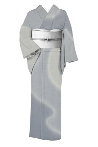 【染色作家・桐村博×やまだ織】 特選暈し染本塩沢訪問着 ≪単衣仕立て・中古美品≫ 「霞地曲水暈し・グレー」 無地感覚でコーディネート様々に 身丈153 裄65.5