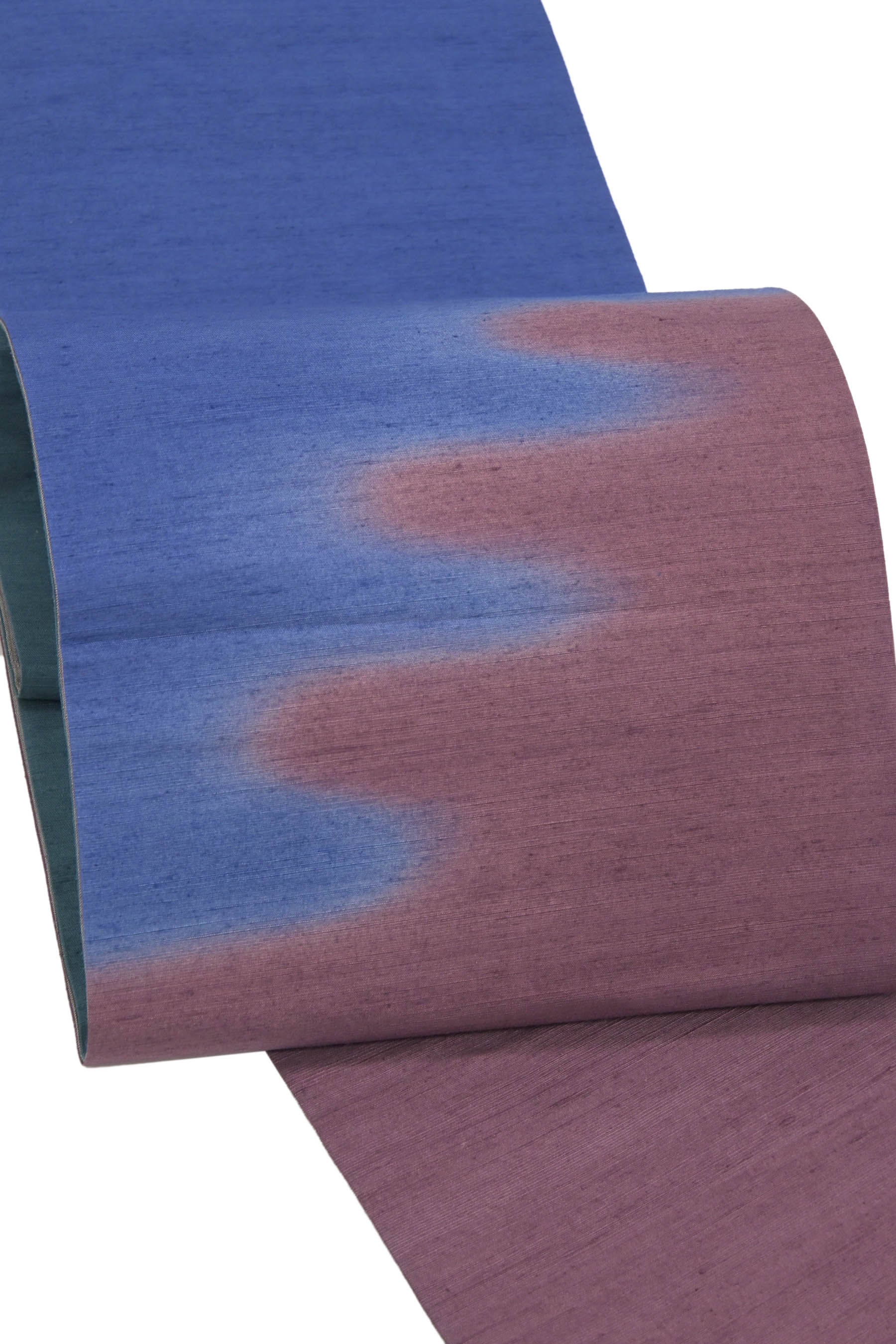 【大蔵ざらえ】【菅原工房　菅原結】 ≪お仕立て上がり・中古美品≫ 特選漢方染め全通紬袋帯 −両面・双図−「彩霞/縞間道」 希少な漢方染のお洒落帯！！