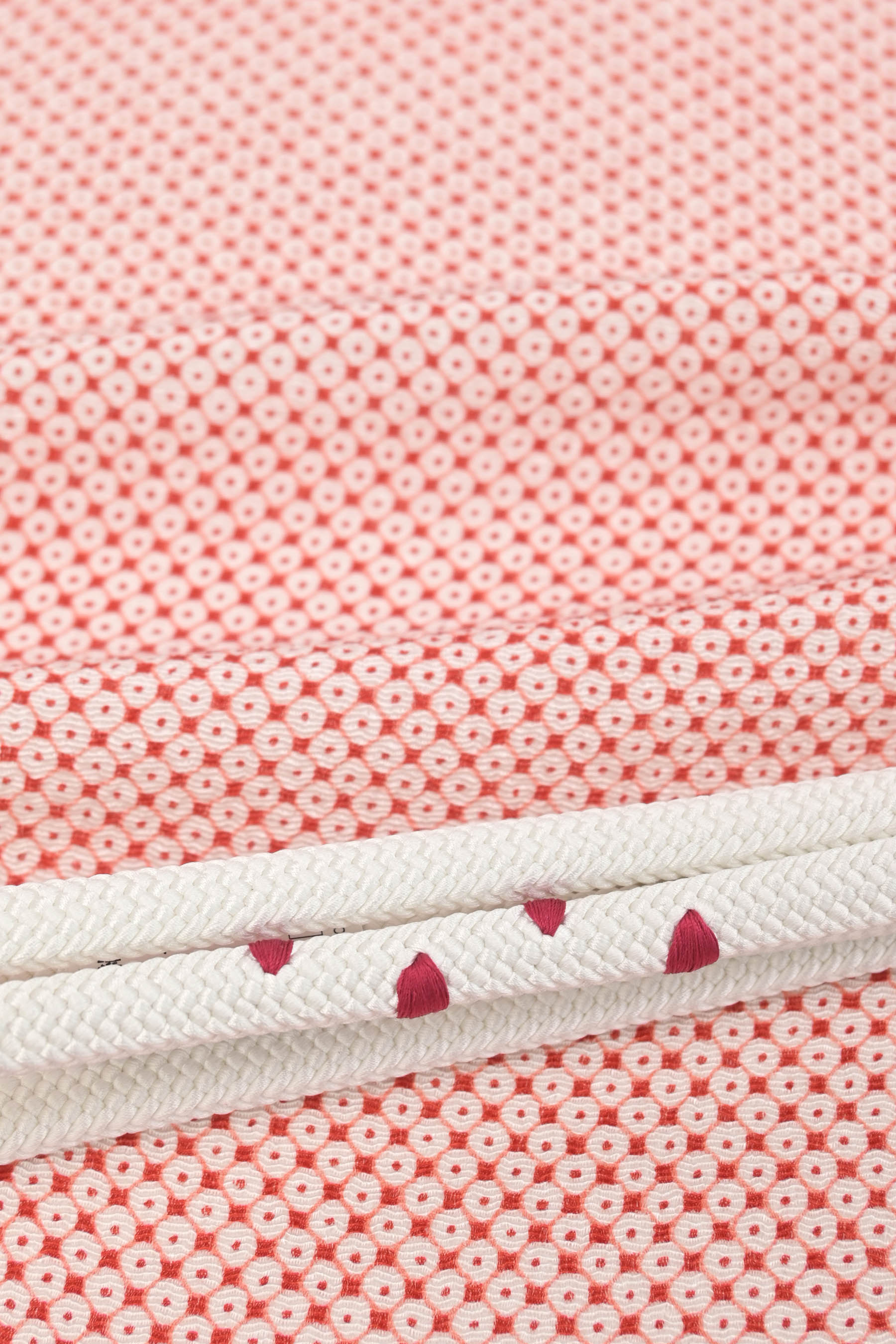 [コーディネートセット] ［京都富小路きねや］ ちりめん疋田小紋帯揚げ (04)赤 平唐巻三角ドット柄帯締め （06）白に赤