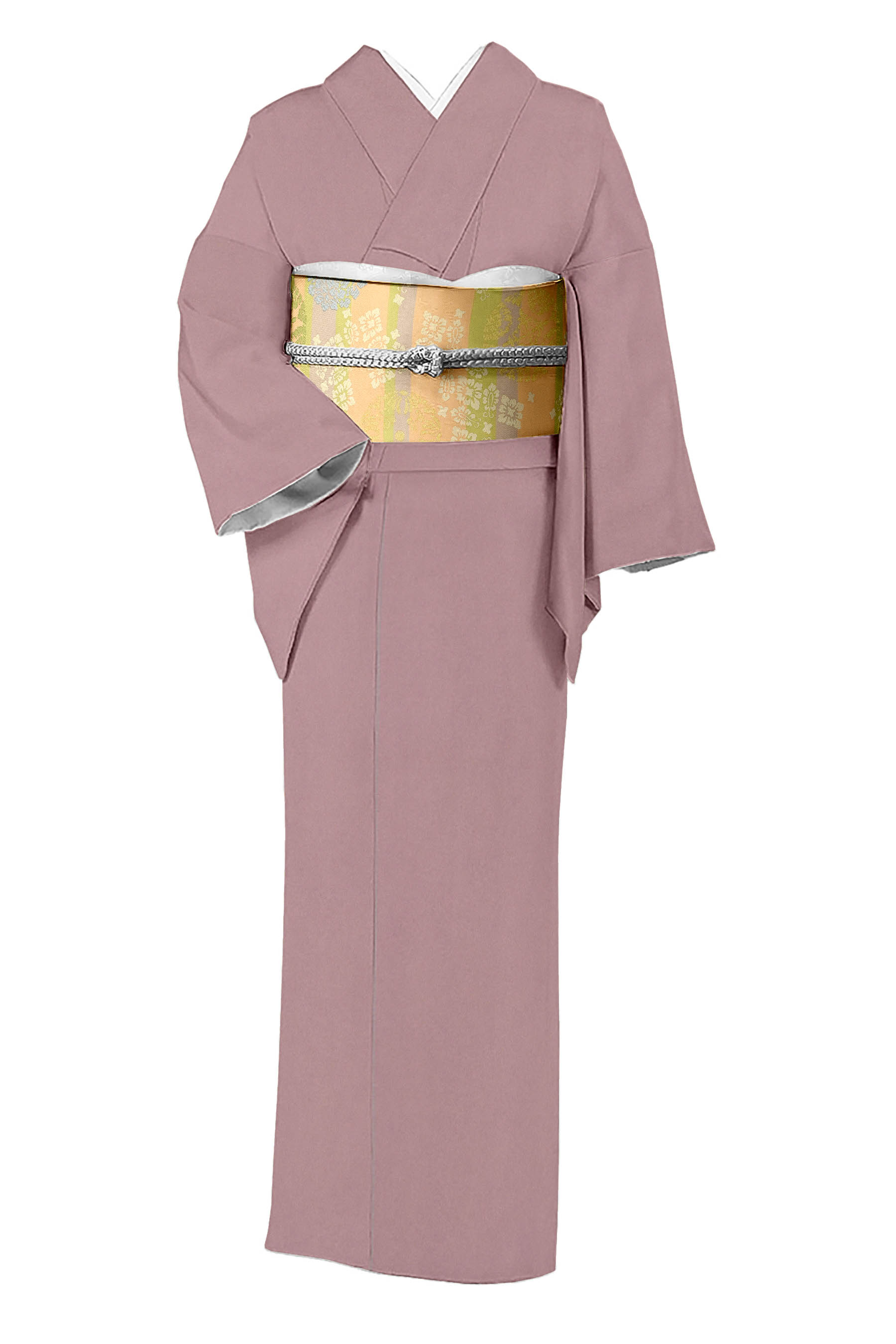 【着物＋帯2点セット】 【東レシルック】ちりめん色無地着尺 【某機屋】 特選紹巴織全通袋帯