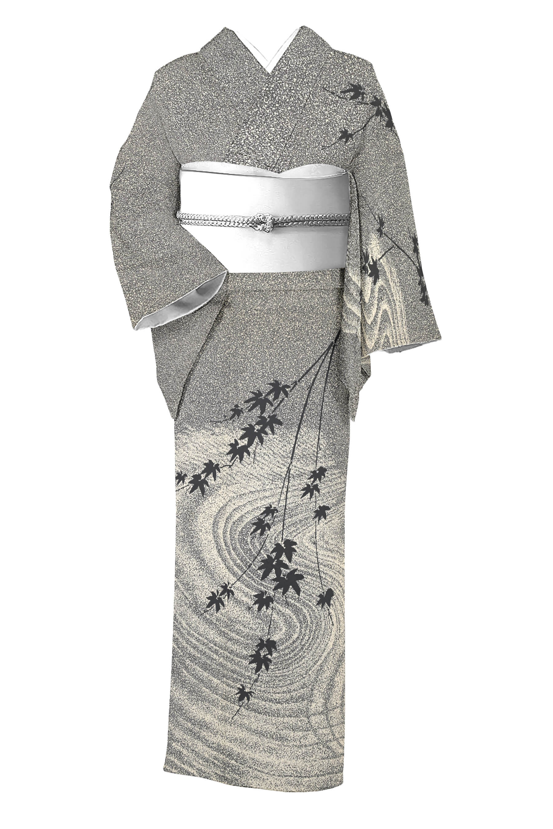 【川村久太郎】特選蒔糊友禅訪問着≪御仕立て上がり・中古美品≫「風紋に楓」詫び錆のコントラスト。身丈..