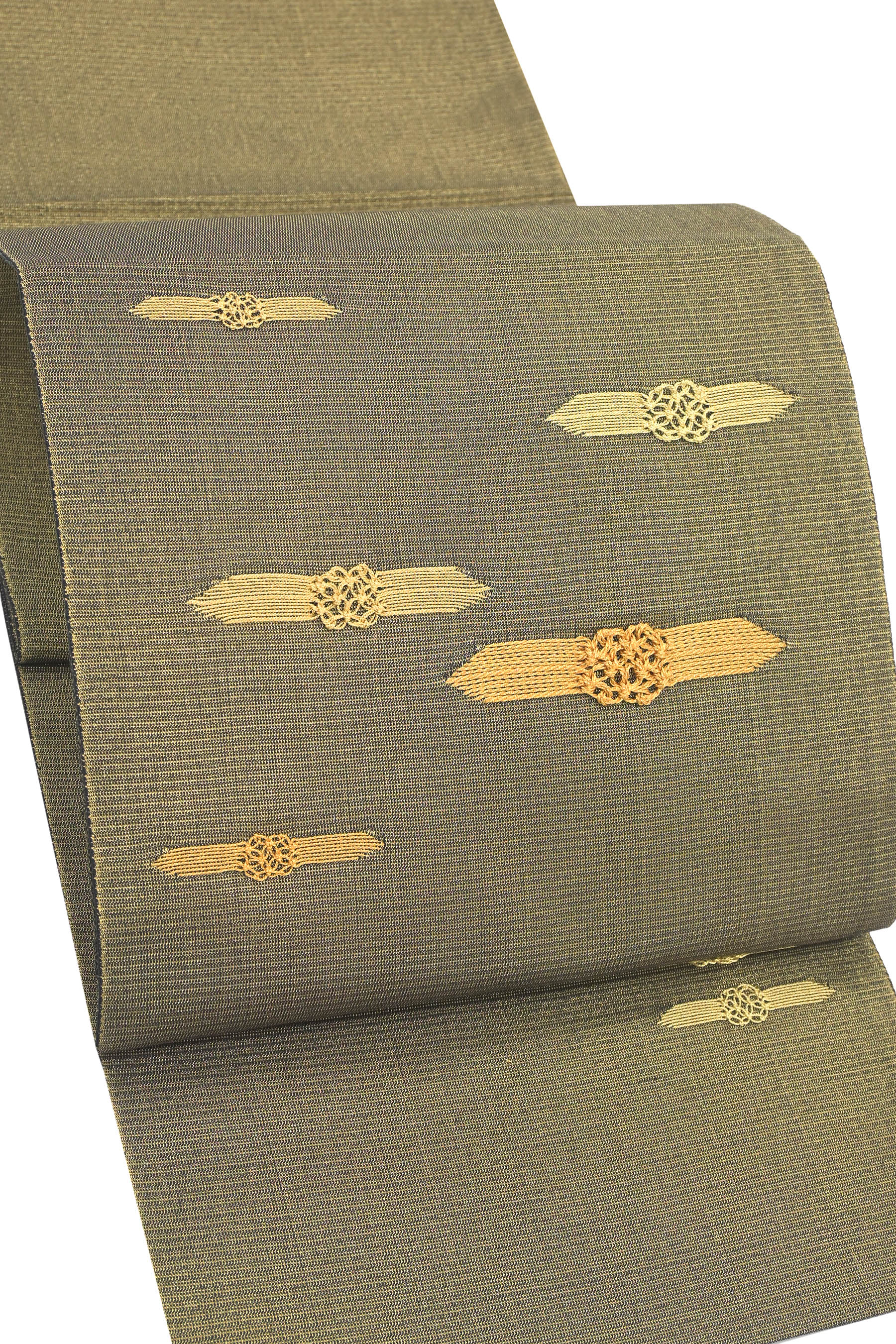 【大蔵ざらえ】富貴なる工芸帯◎仕立て上がり中古美品　特選創作畦織袋帯 「飾り結び紋」