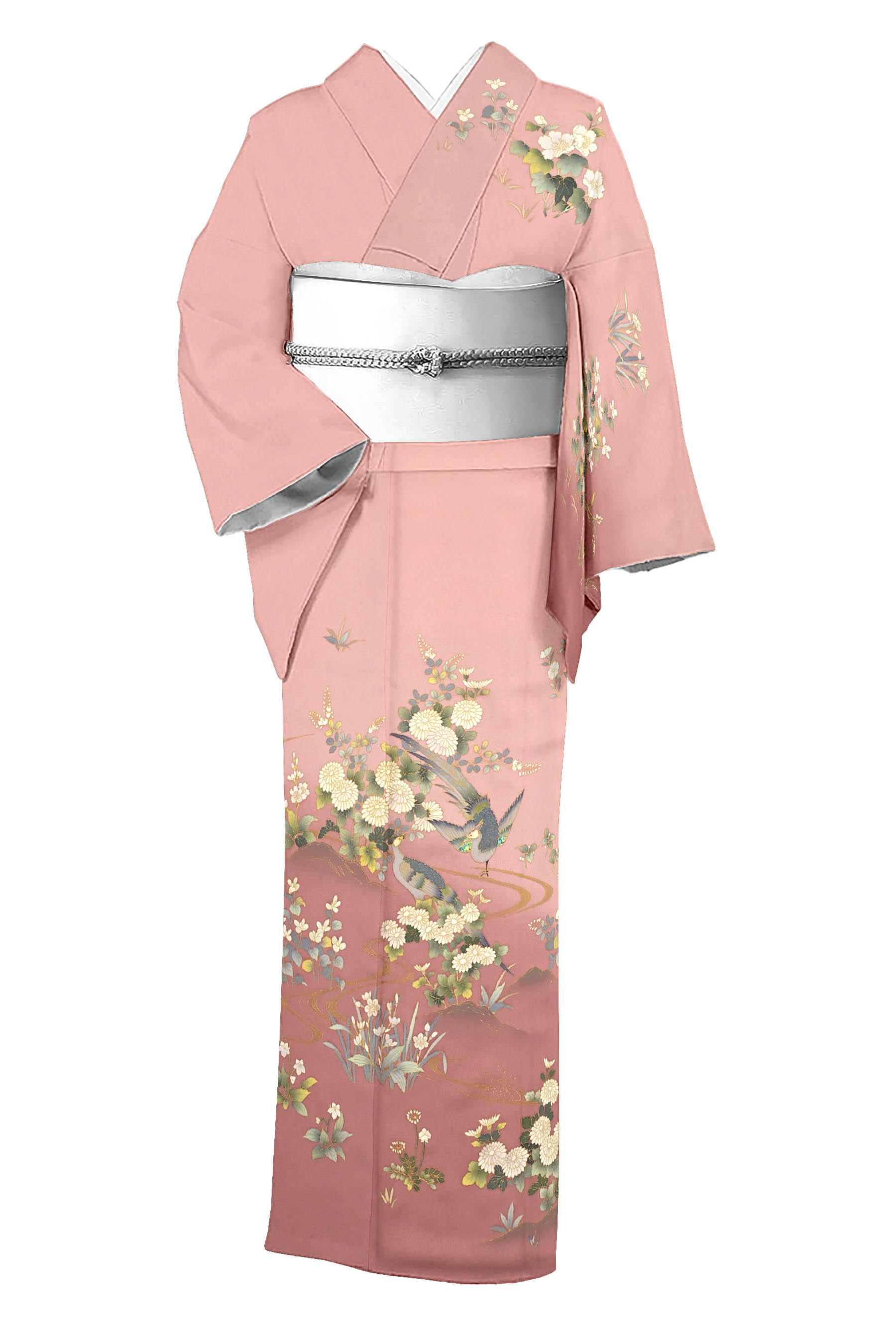 【工芸螺鈿師 甲斐泰造】 特選友禅訪問着 ≪御仕立て上がり・中古美品≫ 「花鳥の苑」 艷やかにドレッシーな装い… 身丈159 裄64.4