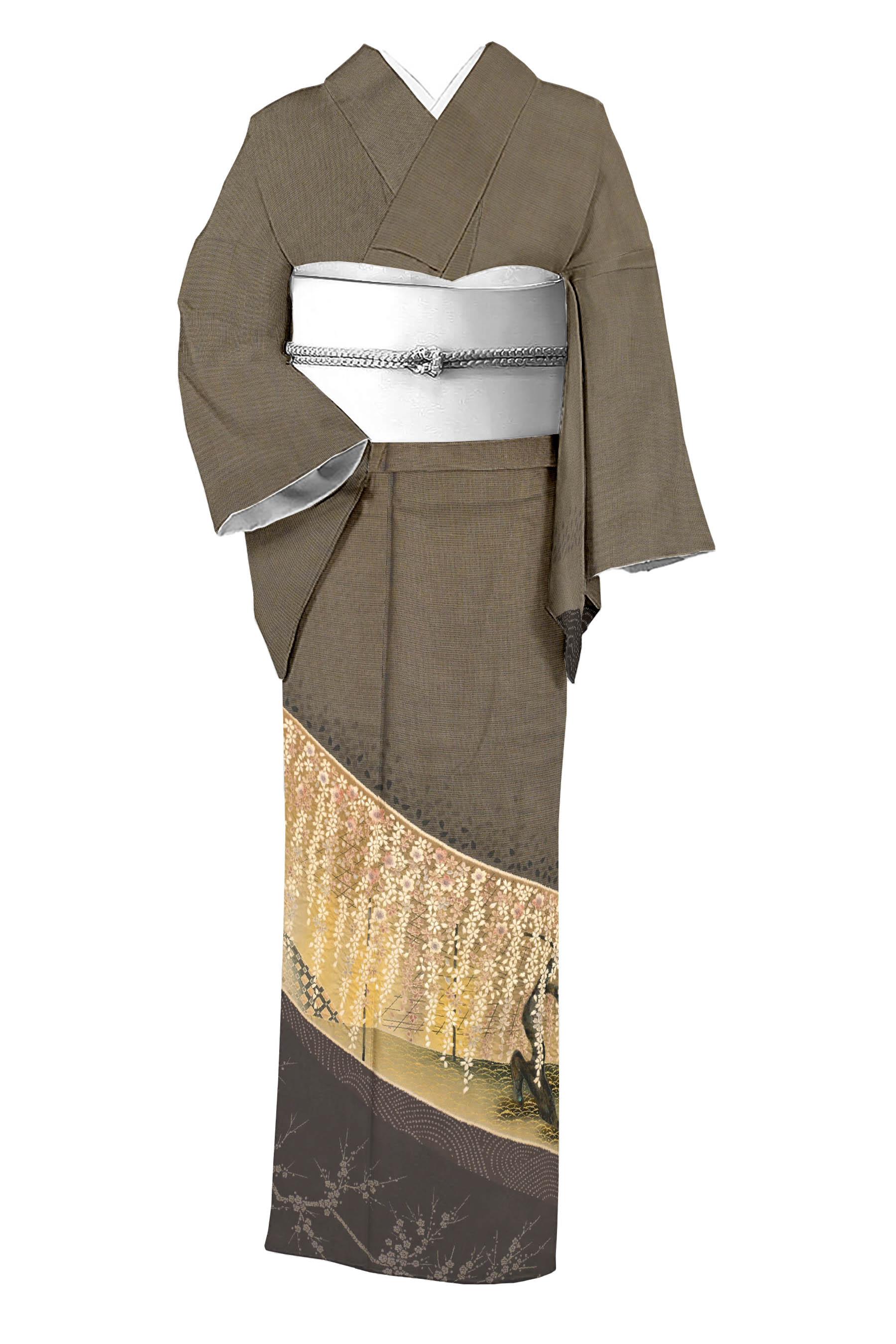 【ブラックフライデー限定】 【柿渋染】 特選柿渋染　唐絞紬訪問着 ≪御仕立て上がり・中古美品≫ 「枝垂..