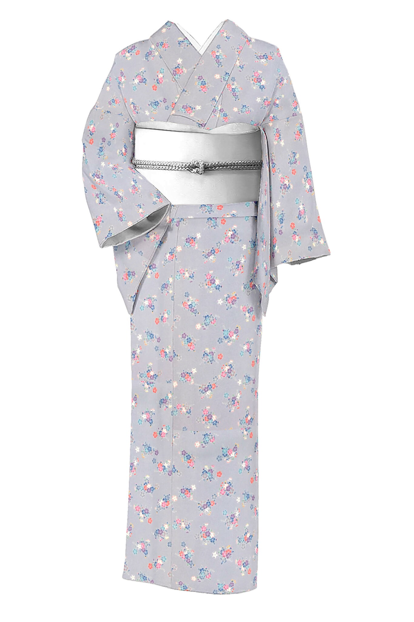【お仕立て上がり・中古美品】創作正絹型絵糸目小紋 「小桜文様」 ☆鮮やかな色彩!古典柄小紋 身丈159 裄64.5