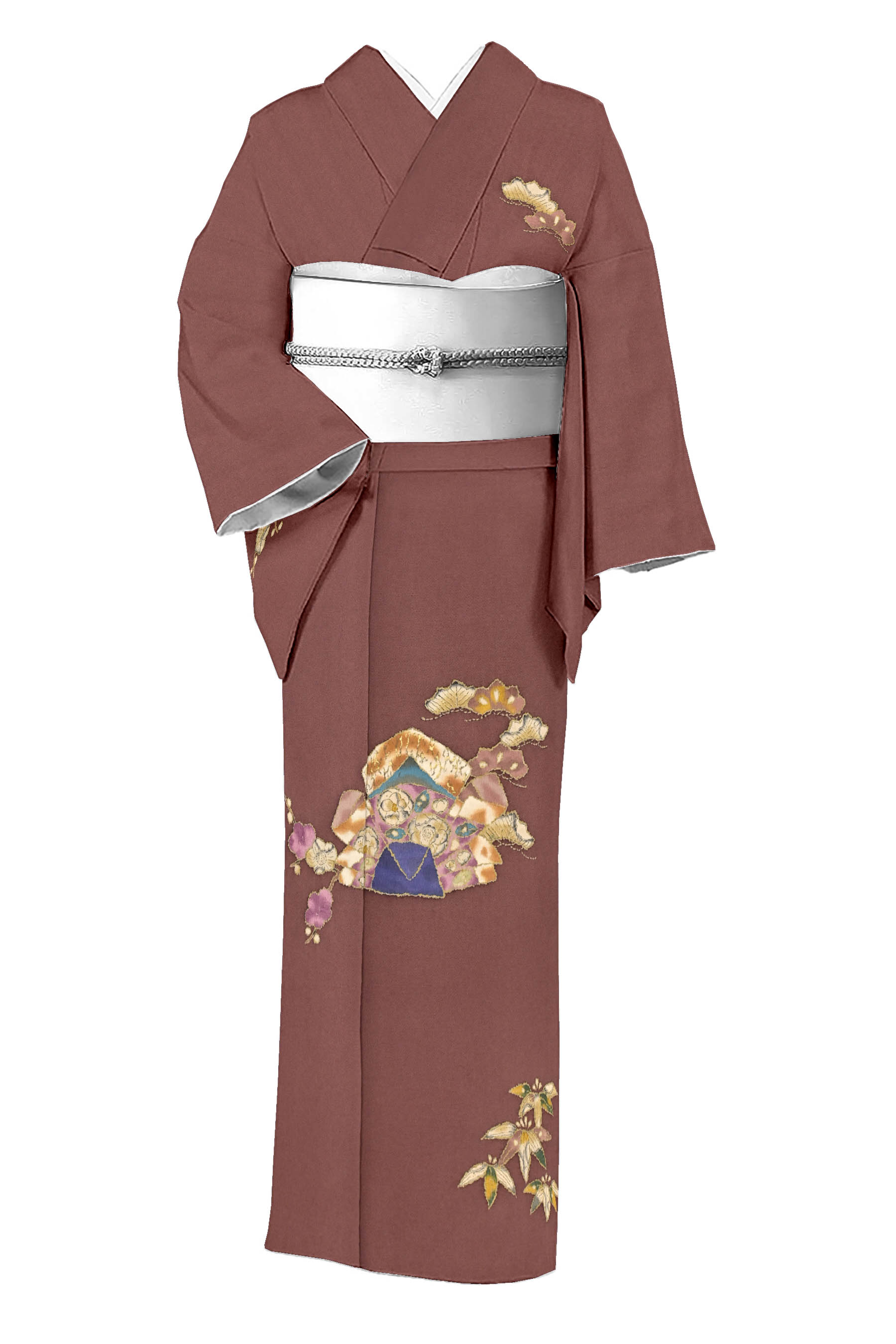 南久　鬼古代縮緬　　正絹カチン染め絞染付下げ 「三寒三友」 ☆お付き添いなどに！上質加工の一枚。