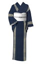 【24時間限定20%OFF】 【小粋におしゃれ】 (仕立て上がり・中古美品) 創作正絹紬 「縞間道・藍」 ☆身丈151.5裄64.4