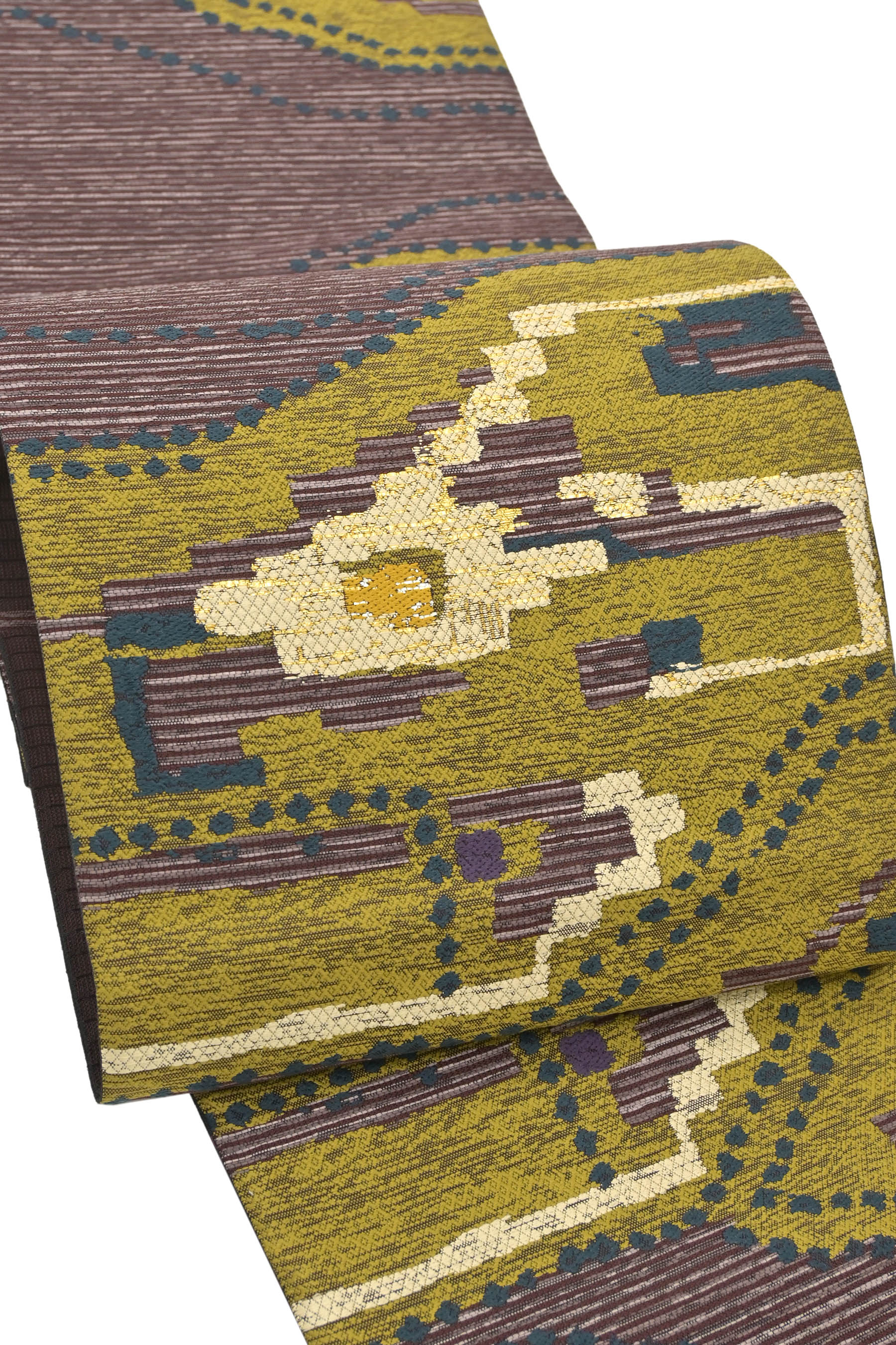 【お得なエブリデイロープライス】【元文3年創業　誉田屋源兵衛】 特選工藝袋帯 ≪御仕立て上がり・中古品≫ 「コプト抽象紋」 ハイクラスの織 センスあふれる逸品！