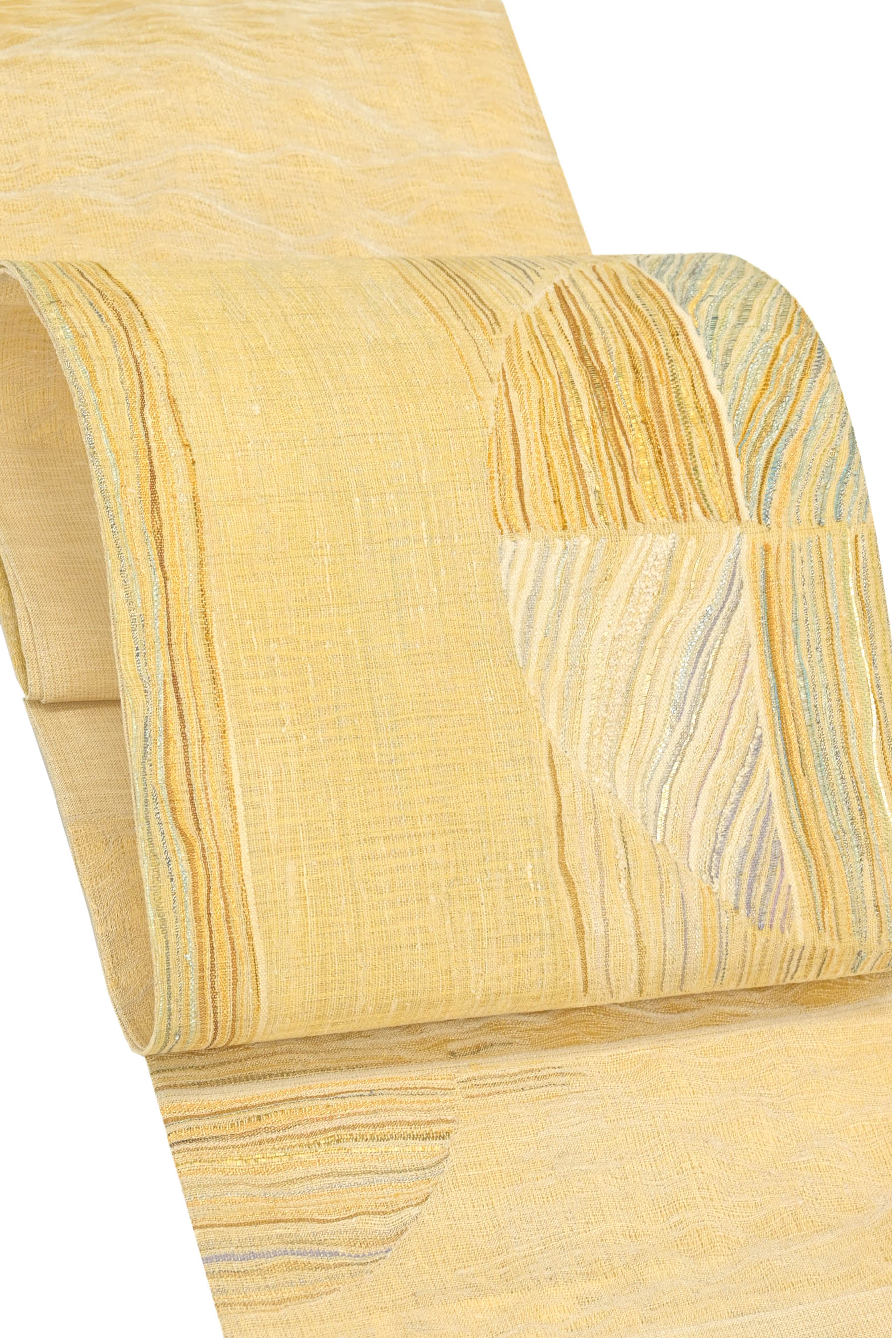 正絹創作すくい織袋帯 織趣流し 「抽象円紋間道」 織の表情豊かに 軽やかなので単衣にも！