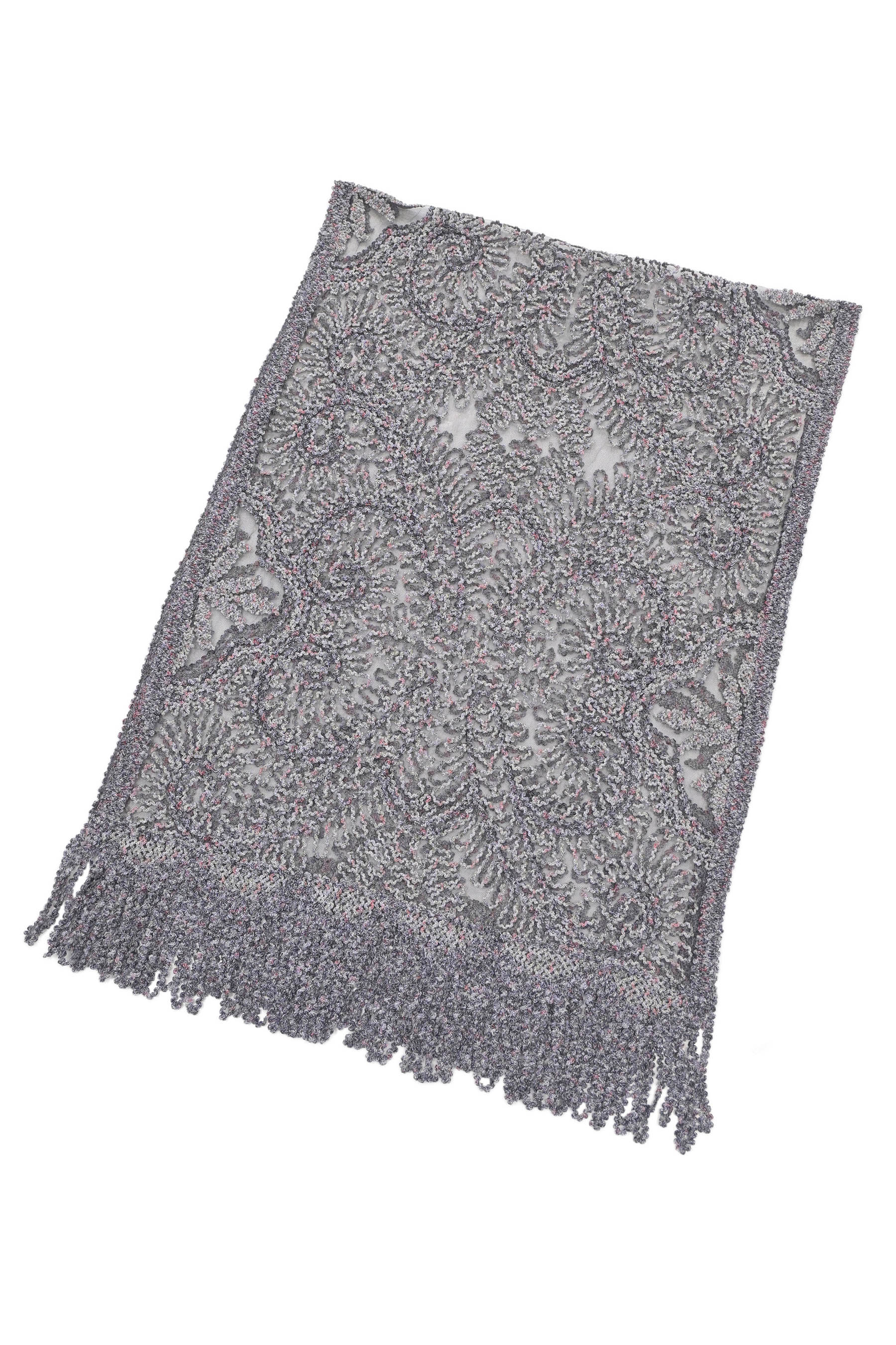 【15％OFFクーポン対象】 【無月・MUGETU】≪リサイクル品≫本場奄美大島 泥染絣ショール 「白藤グレーミックス」 ☆和装、洋装どちらにも！