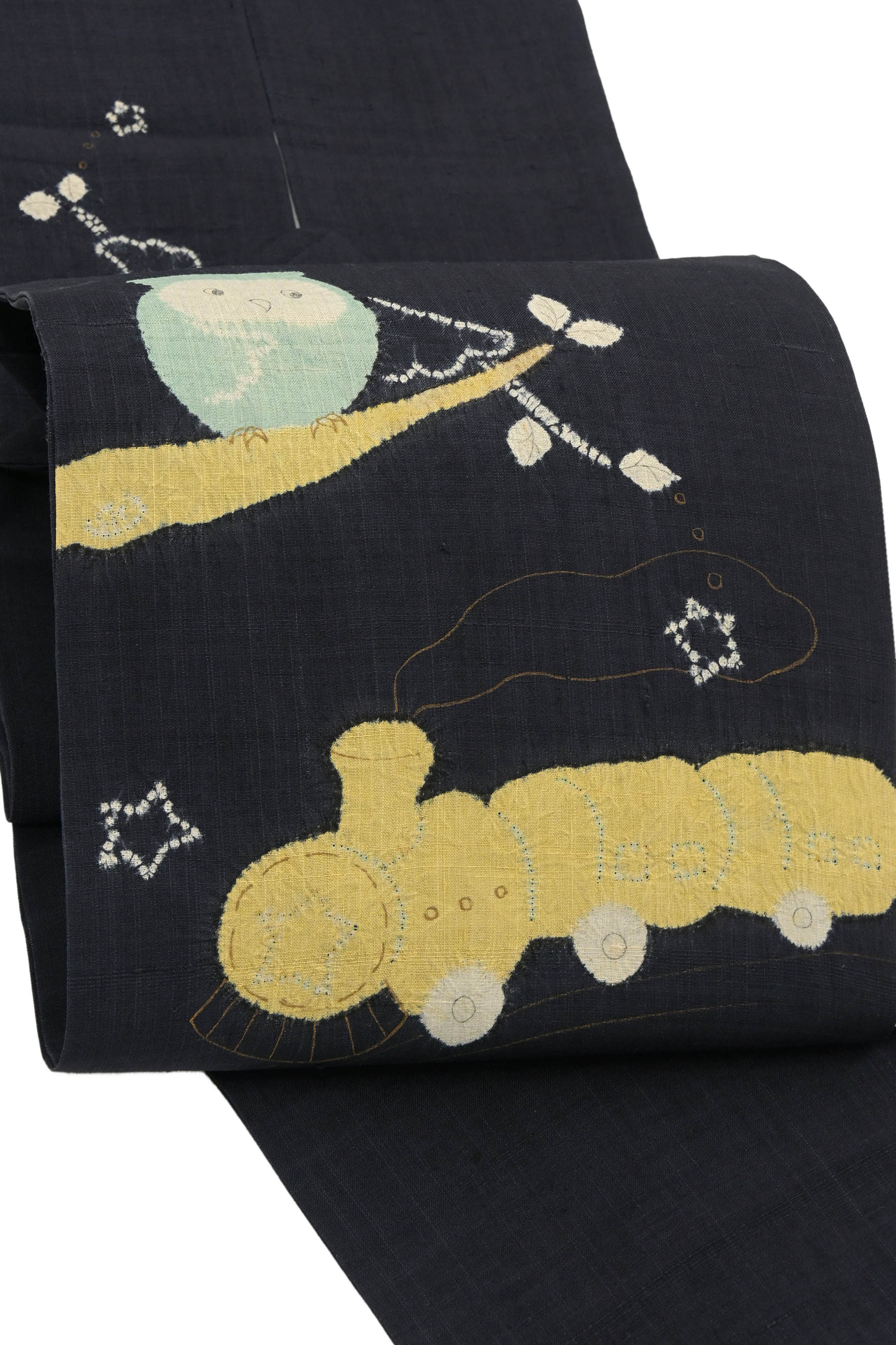 【大蔵ざらえ】 【京随一の老舗染匠】 特選本手絞り染紬九寸名古屋帯 ≪御仕立て上がり・中古美品≫ 「銀河鉄道」 見て楽しい、締めて可愛い。遊び心満載の染め帯！