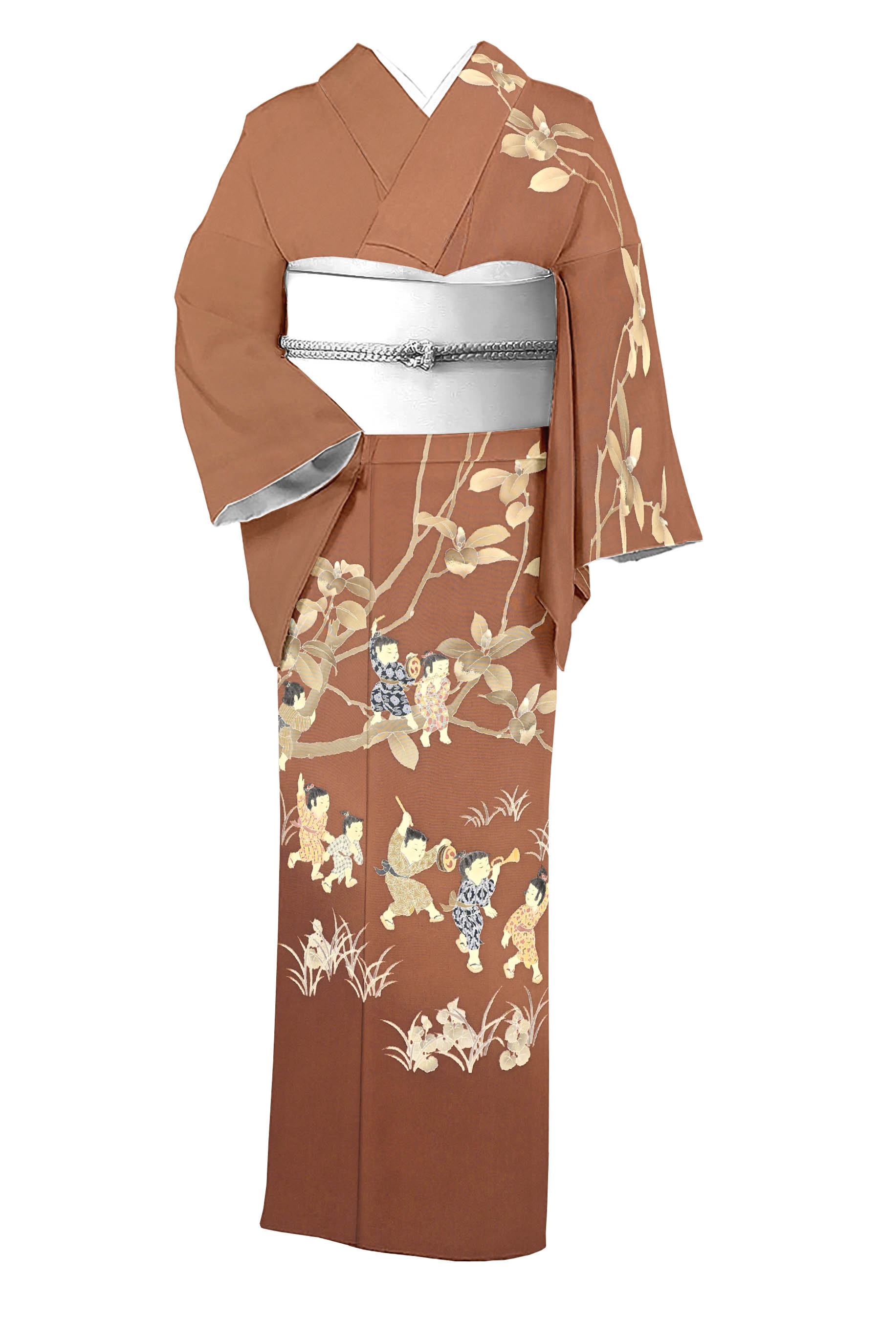 【大蔵ざらえ】 【関口遼一】 特選本手描き十日町友禅訪問着 ≪お仕立て上がり・中古美品≫「童の音楽隊..