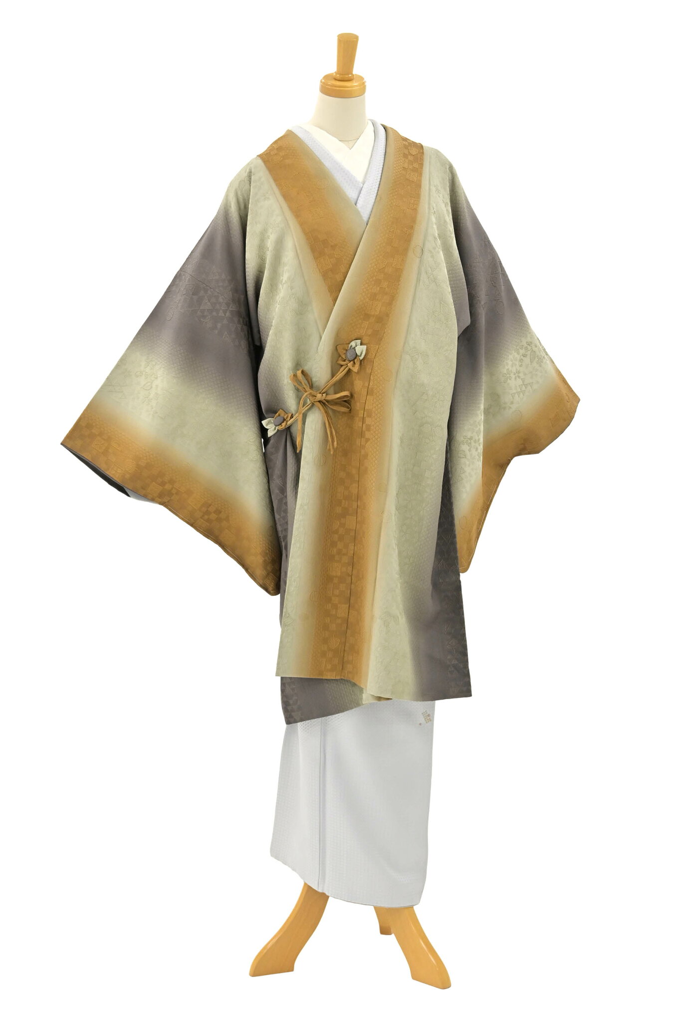 正絹紋意匠地道中着 ≪御仕立て上がり・中古美品≫ 「暈し間道紋」 シンプルシックな羽織物 コート丈96 裄66.5