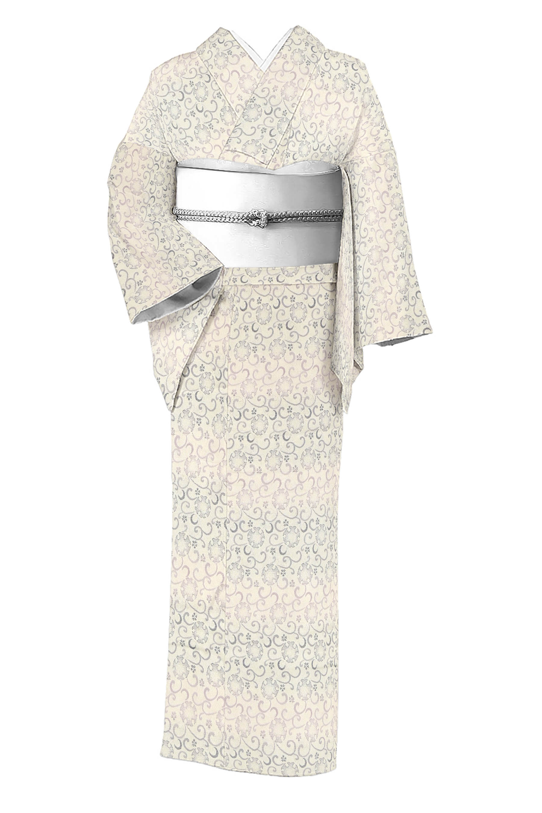 @0904★ 着物淡雪 ★ 単衣 ★正絹　小紋　レトロな幾何学模様 0904☆ 着物淡雪 ☆ 単衣 ☆正絹 小紋 レトロな幾何学模様 0904