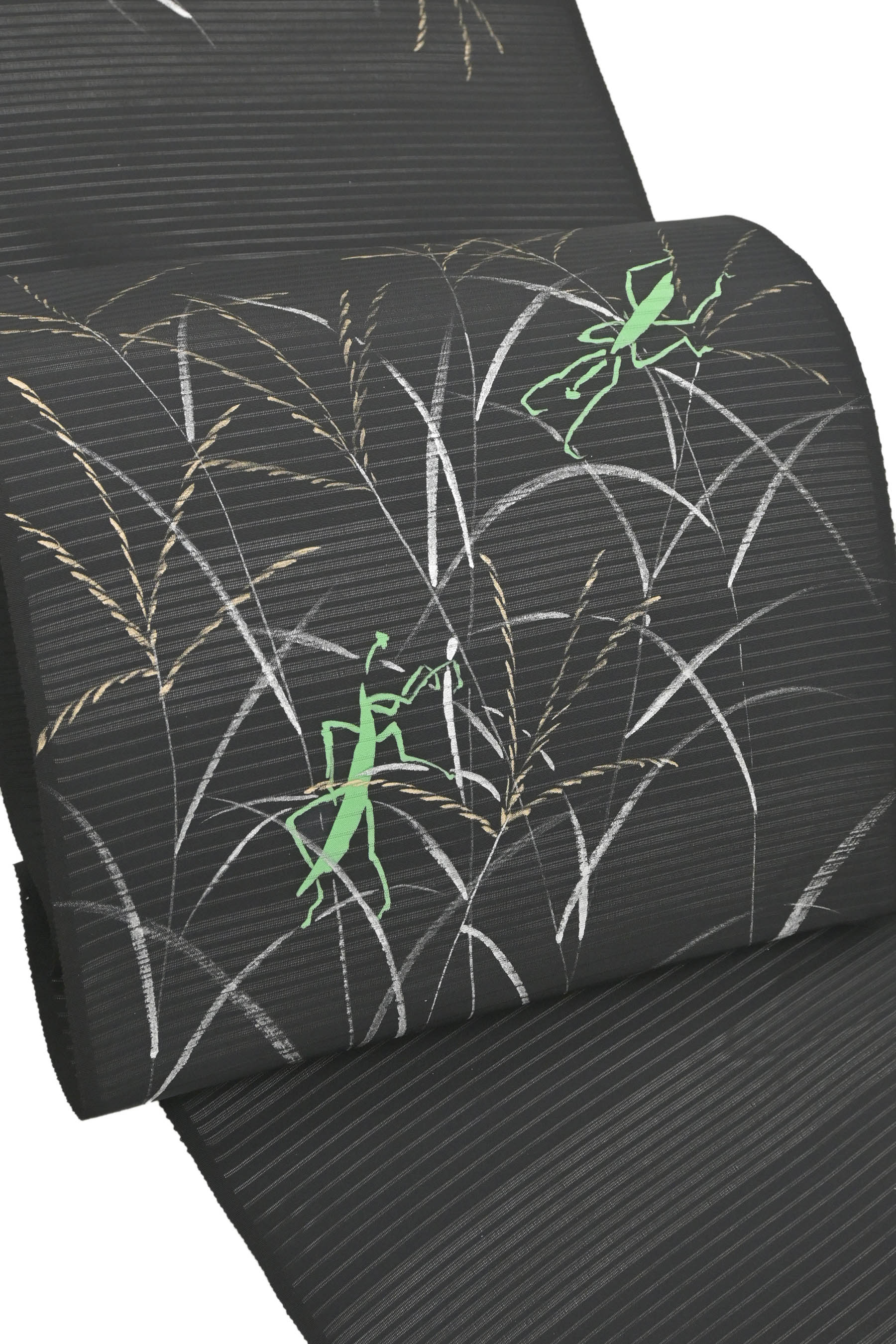 【夏物】 【有名工芸染匠】 特選手描京友禅九寸名古屋帯 ＜五泉ブランド・変り駒絽地＞ 「芒に蟷螂」 夏のハイクラス京友禅！