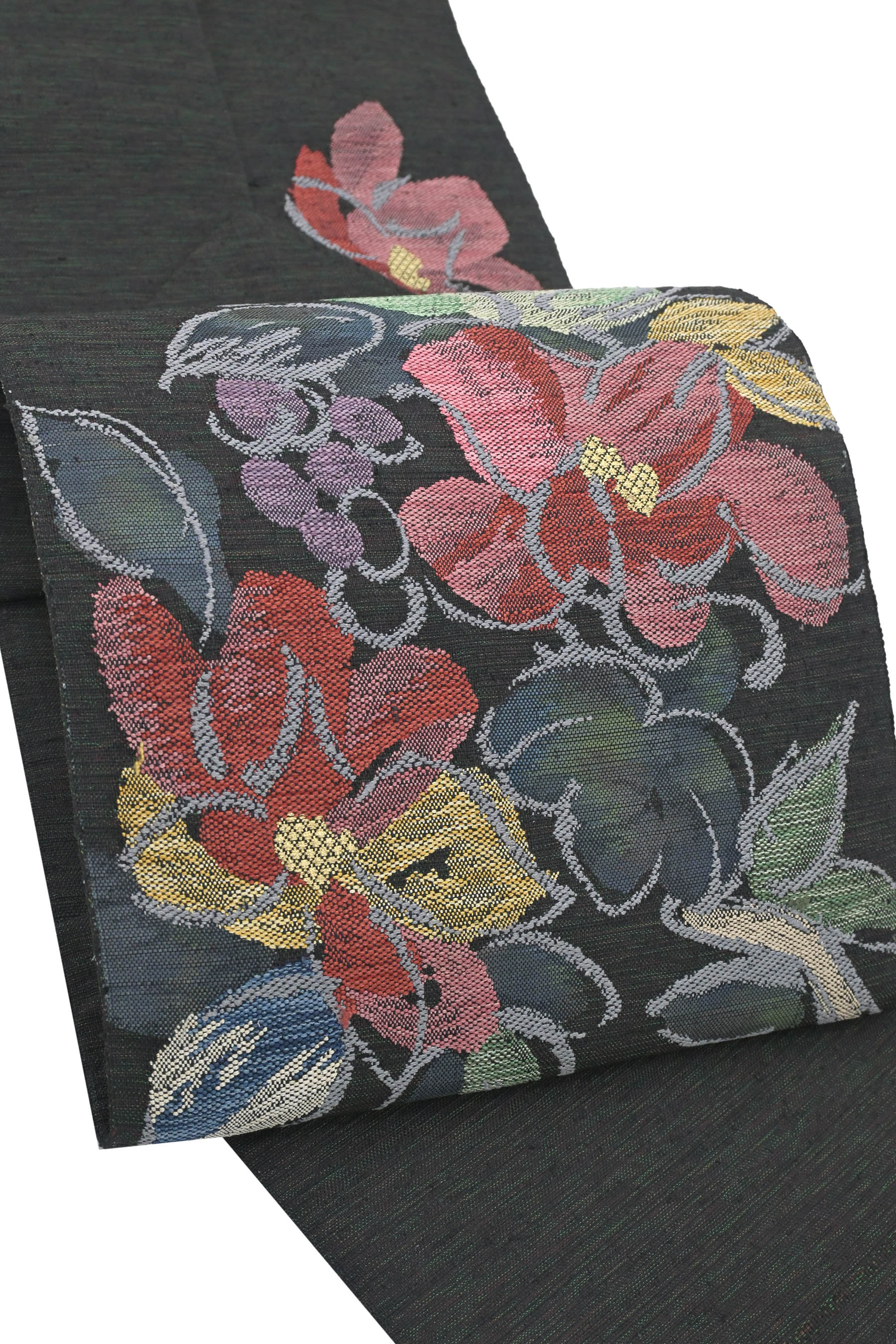 【お得なエブリデイロープライス】 【西陣織元】 特選西陣織八寸名古屋帯 ≪御仕立て上がり・中古美品≫ 「葡萄花文」 洒落たモダンテイスト！